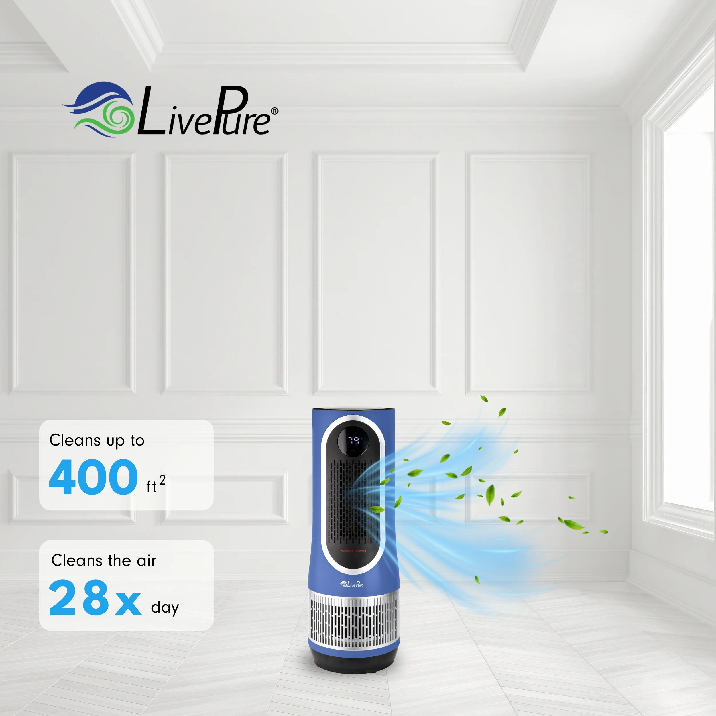 LivePure 3 in 1 Clean Heat Air Purifier/Fan & Heater. Denim Blue - Image 6