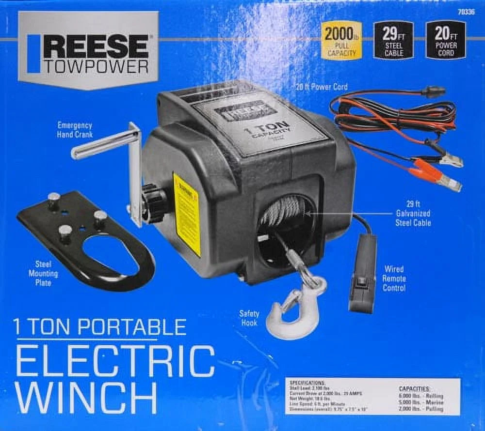Reese Towpower Portable Electric Winch, Steel Cable, Black - Image 5