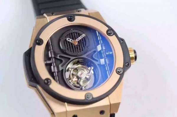 Replica Hublot Big Bang 44mm Vendome Real Tourbillon Rose Gold Black Rubber Strap - Elite Watch Atelier