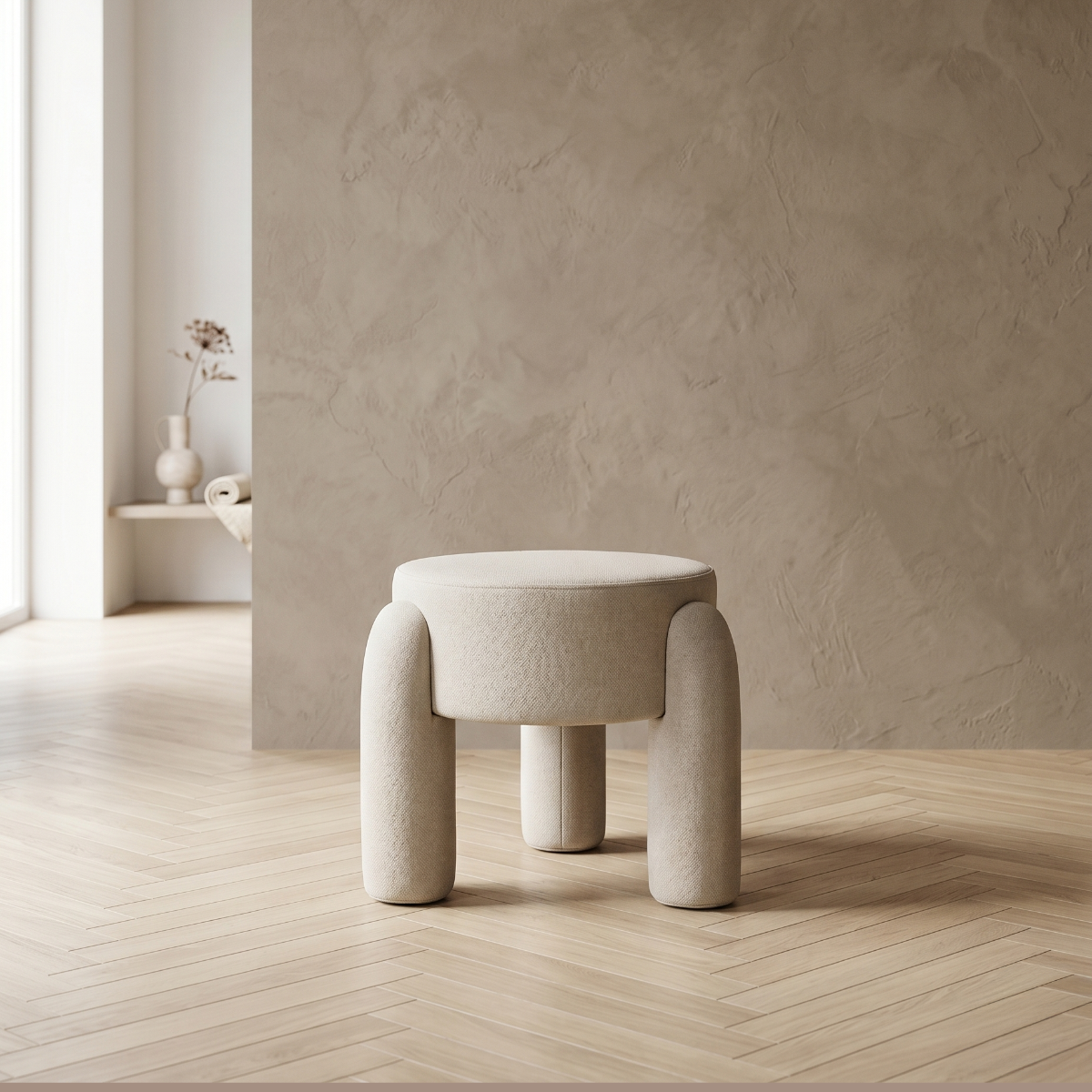 Pufa OLLERA w tkaninie ecru 46,5x46,5x41 cm