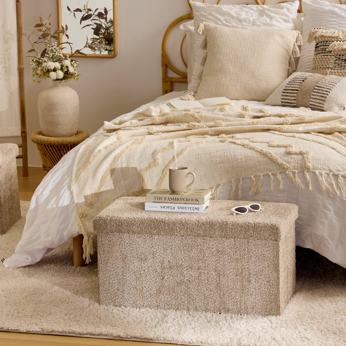 Folding double pouf "Soana" Beige, 76x38 cm