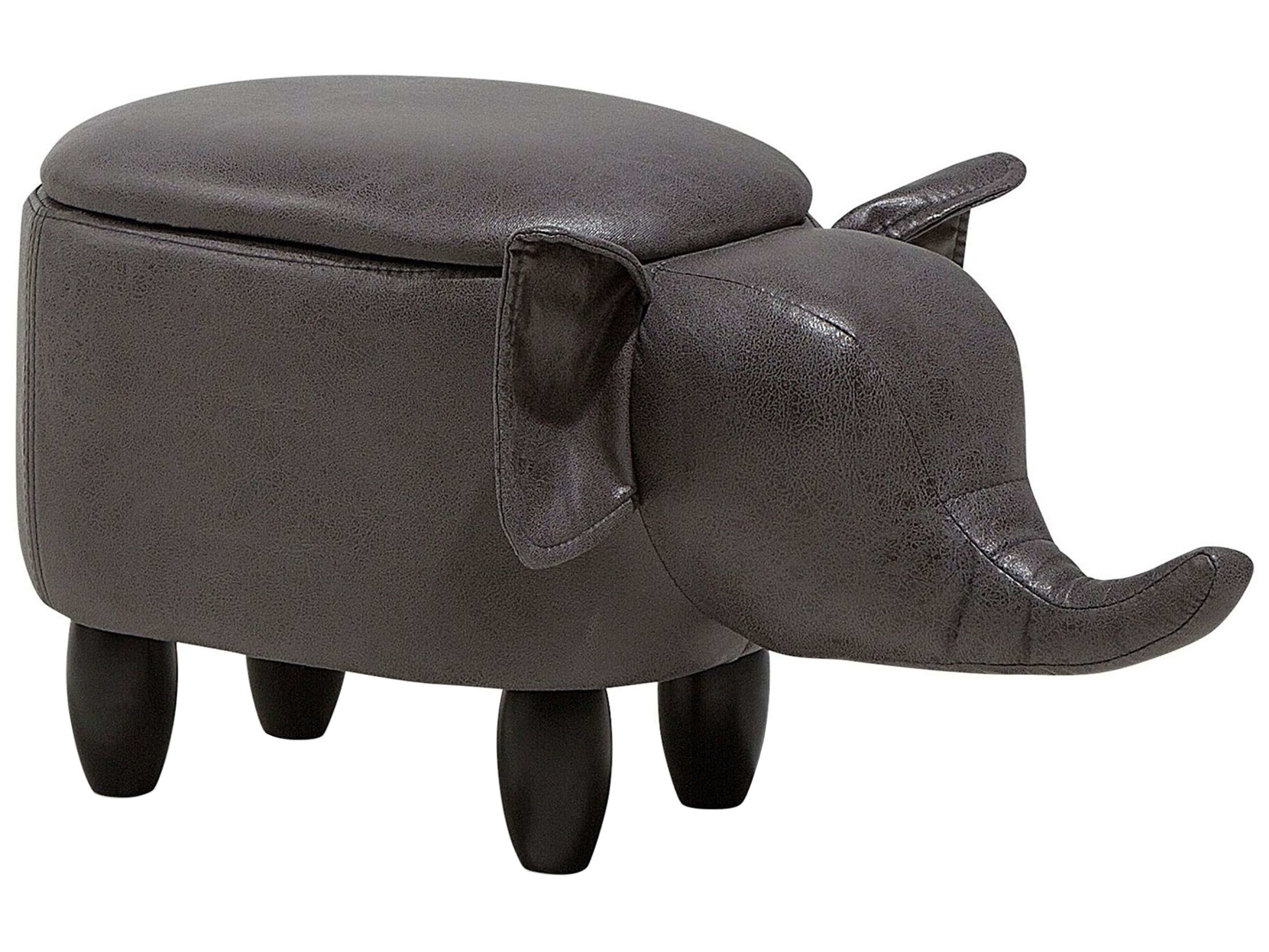 Storage Animal Stool ELEPHANT Faux Leather Dark Grey Elephant