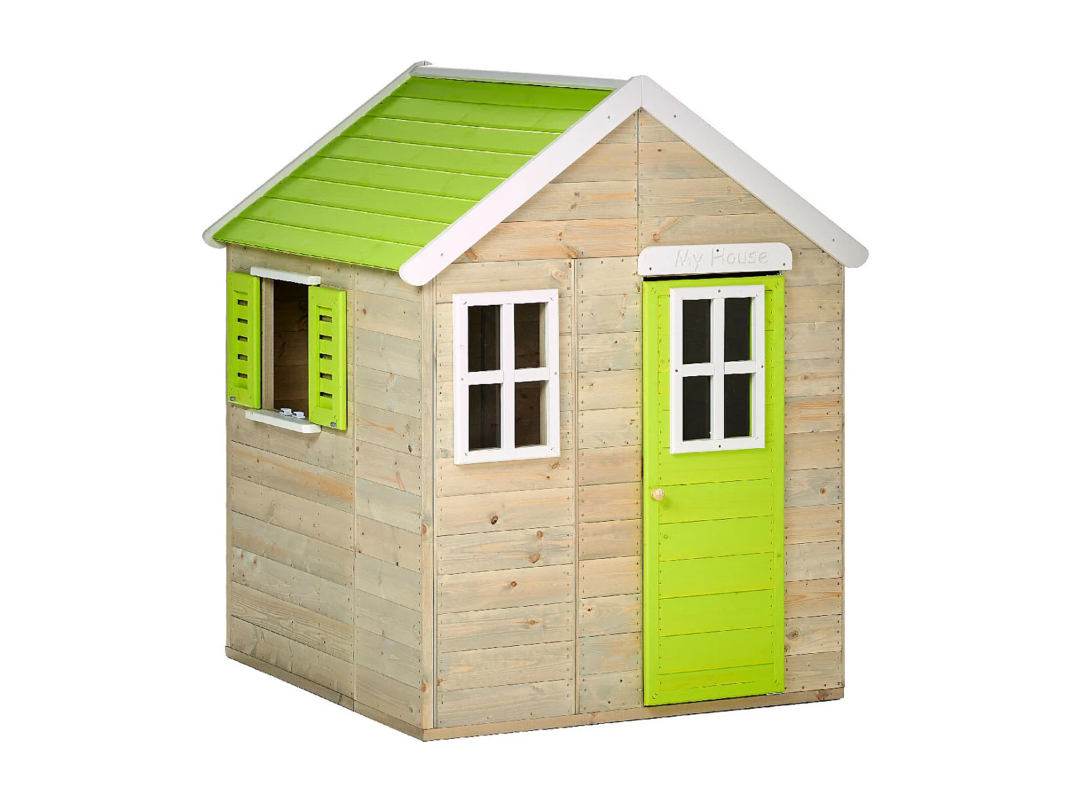 KANGUI Maisonnette Enfant Extérieur en Bois TINNI avec Plancher - Toit Étanche - Vert & Blanc
