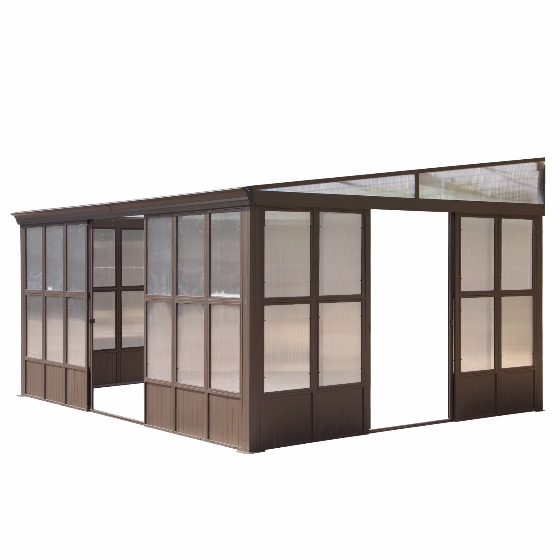 TOTAL Outdoor 10'x12' All-Season Sunroom Gazebo with Steel Roof, PVC Screen, Front & Side Door, Brown - Image 3