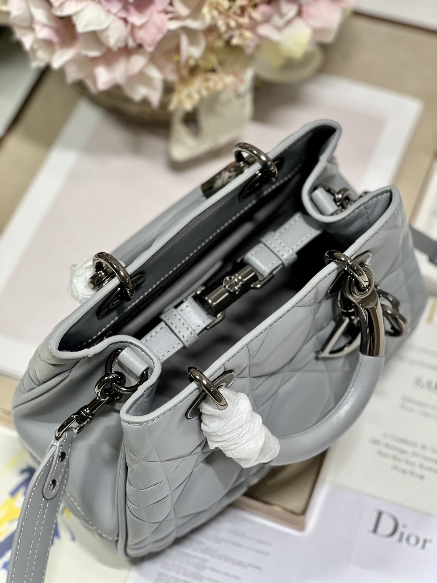 The Medium Lady 95.22 Bag With Black Tone Hardware Black/White/Grey For Women 9.5in/ 24cm1:1High-quality replica