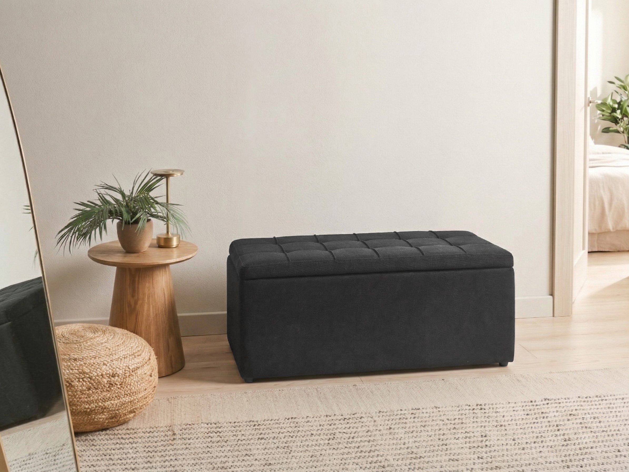 Storage Ottoman OREM Fabric 100 cm 40 cm Black