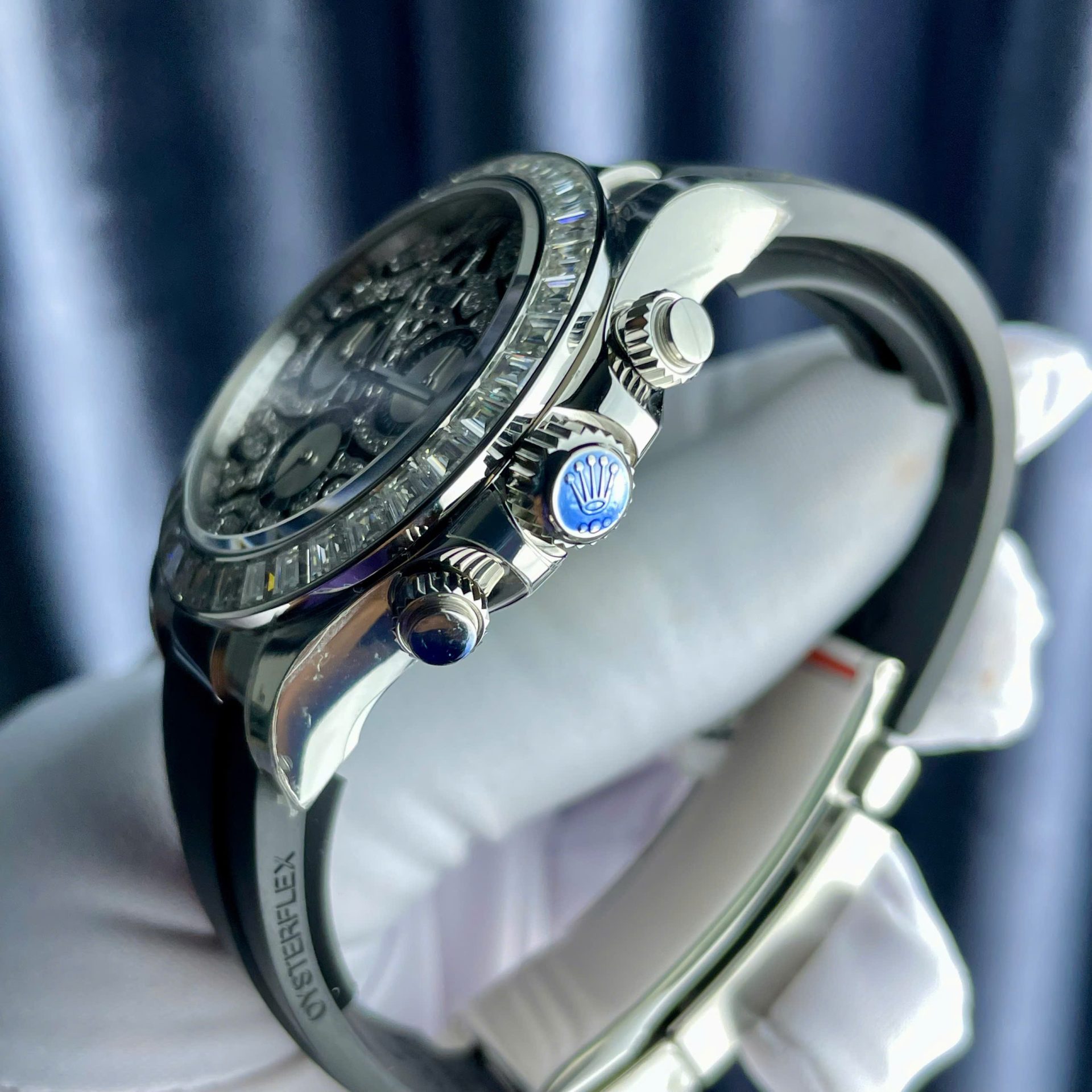 Rolex Cosmograph Daytona Eye Of The Tiger Replica Watch Custom Moissanite Baguette Diamonds 40mm - Top club