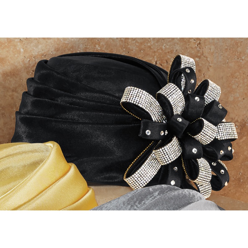 Embellished Satin Flower Turban - MIDNIGHT VELVET CATALOG