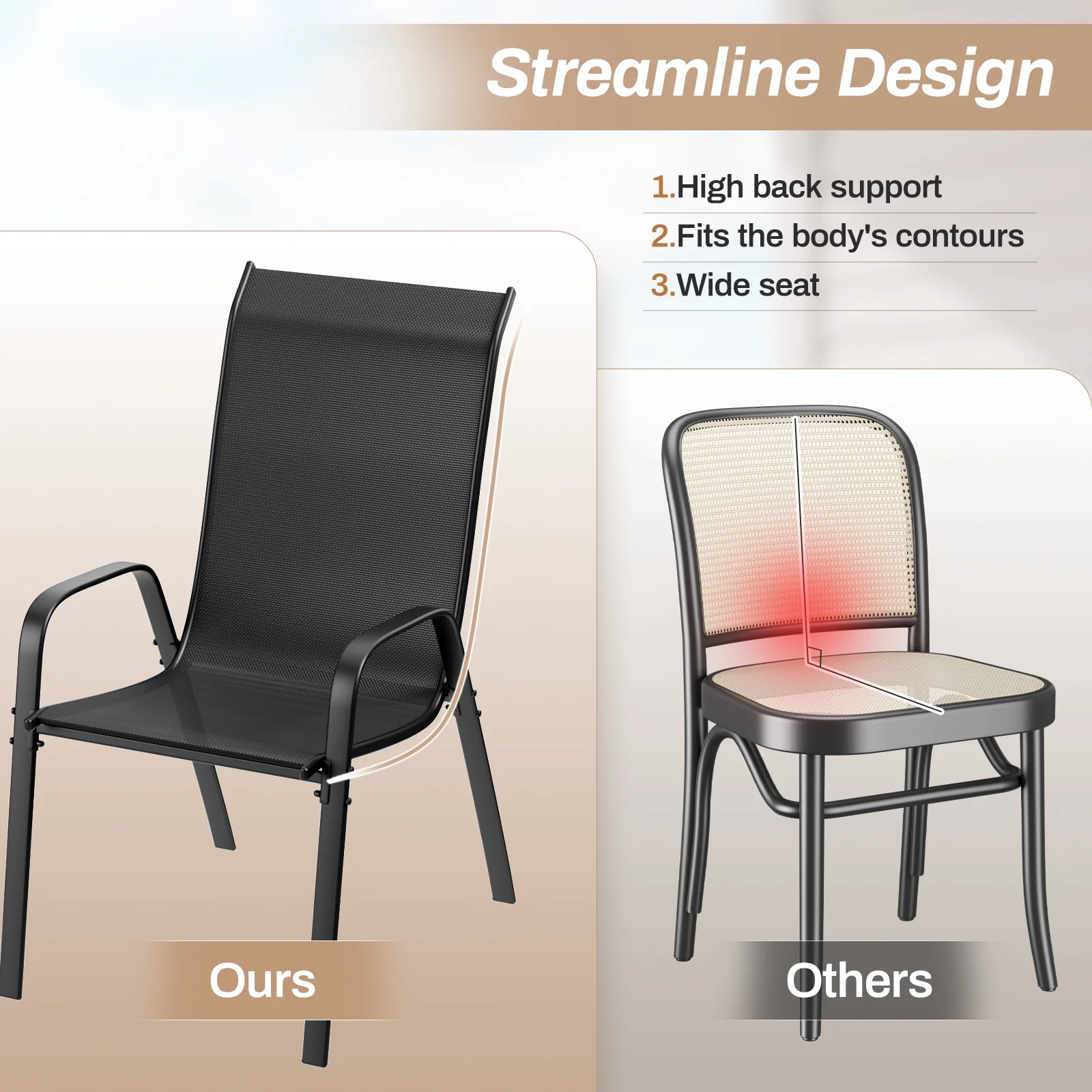 Arlopu 8Pcs Patio Dining Chairs Outdoor Stackable Armrest Chairs for Lawn Garden Backyard - Image 5
