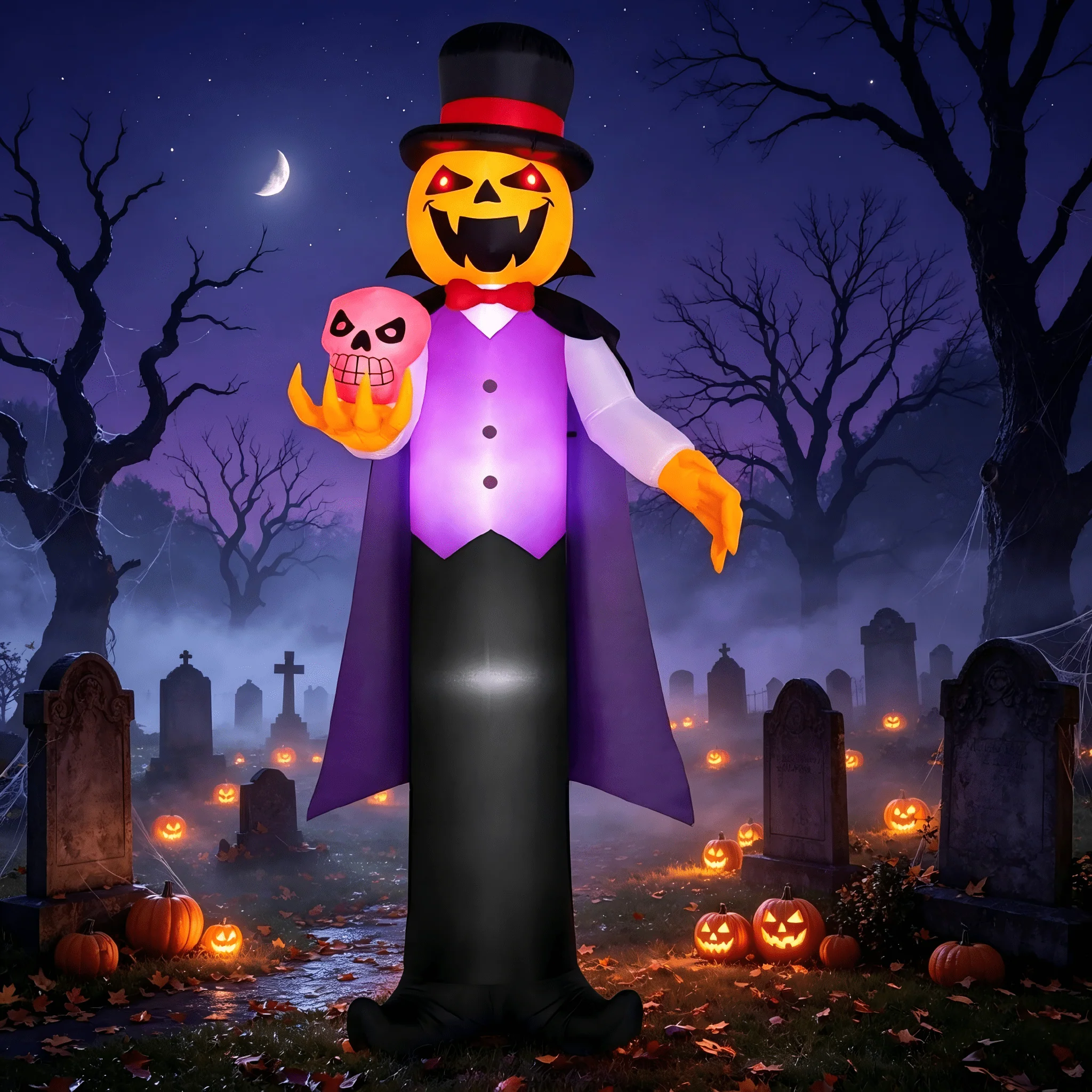 Joyfy 12 ft Giant Halloween Inflatable Pumpkin Ghost Vampire with Skull Decoration with Built-in LEDs, Ghost Halloween Decorations Outdoor Blow Up Yard Lawn Decoration