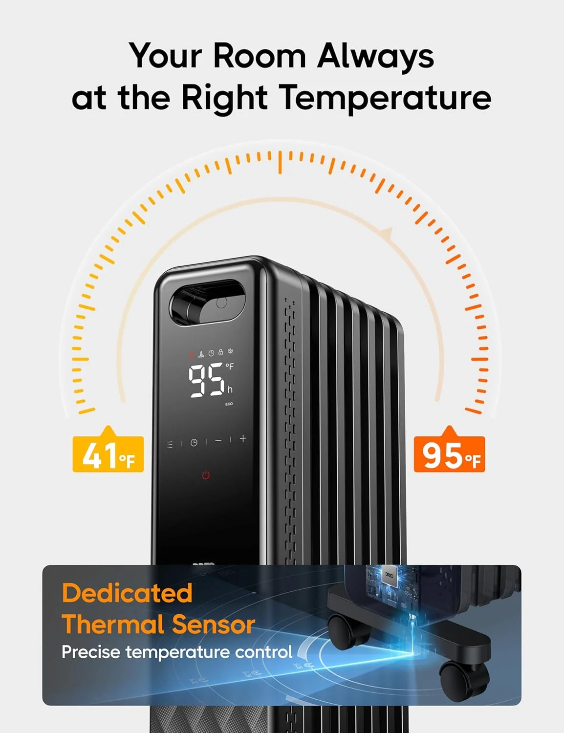 Dreo Oil Filled Radiator, Electric Radiant Heaters for indoor use Large Room with Remote Control, Child Lock, 4 Modes, Overheat & Tip-Over Protection, 24h Timer, Digital Thermostat, Quiet, 1500W - Image 5