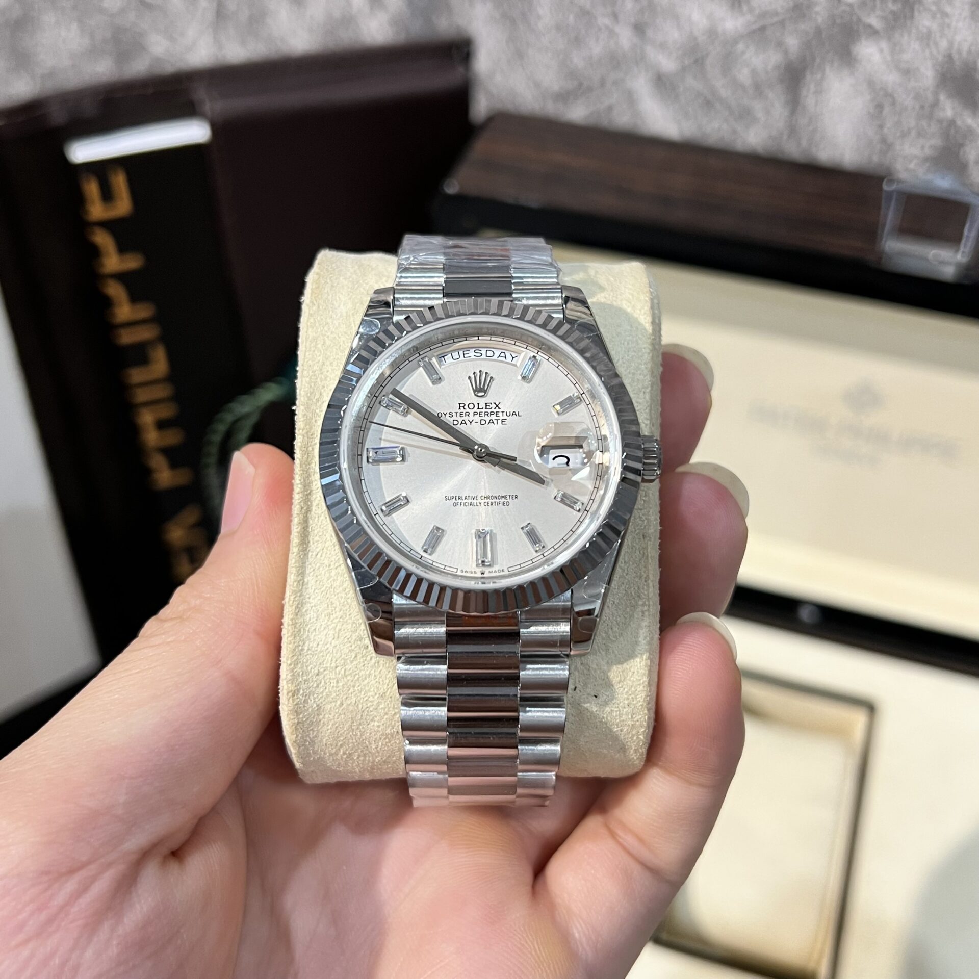 Rolex Day-Date 228239 Replica Watch White Dial Refine 166gram GM V2 40mm - Elite Watch Atelier