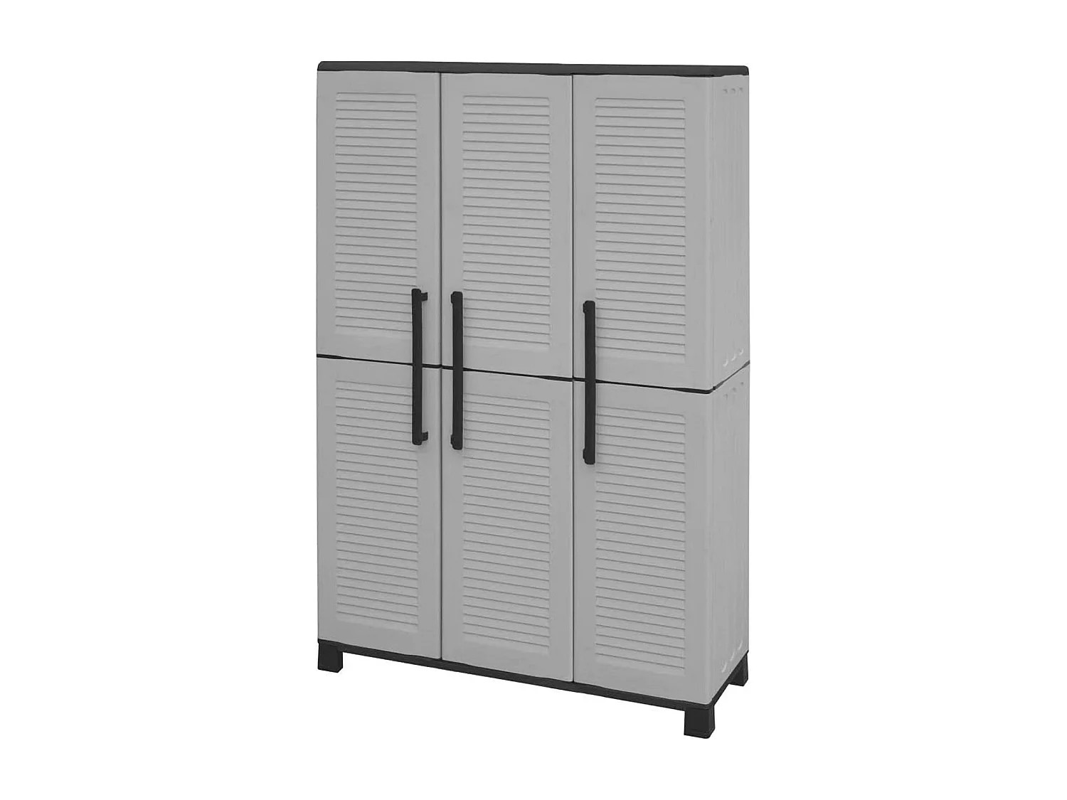 Armoire d'extérieur Nandrin, Armoire porte-balai, Armoire d'extérieur 3 portes, 100% Made in Italy, 102x37h169 cm, Gris clair et noir, Finition rayée