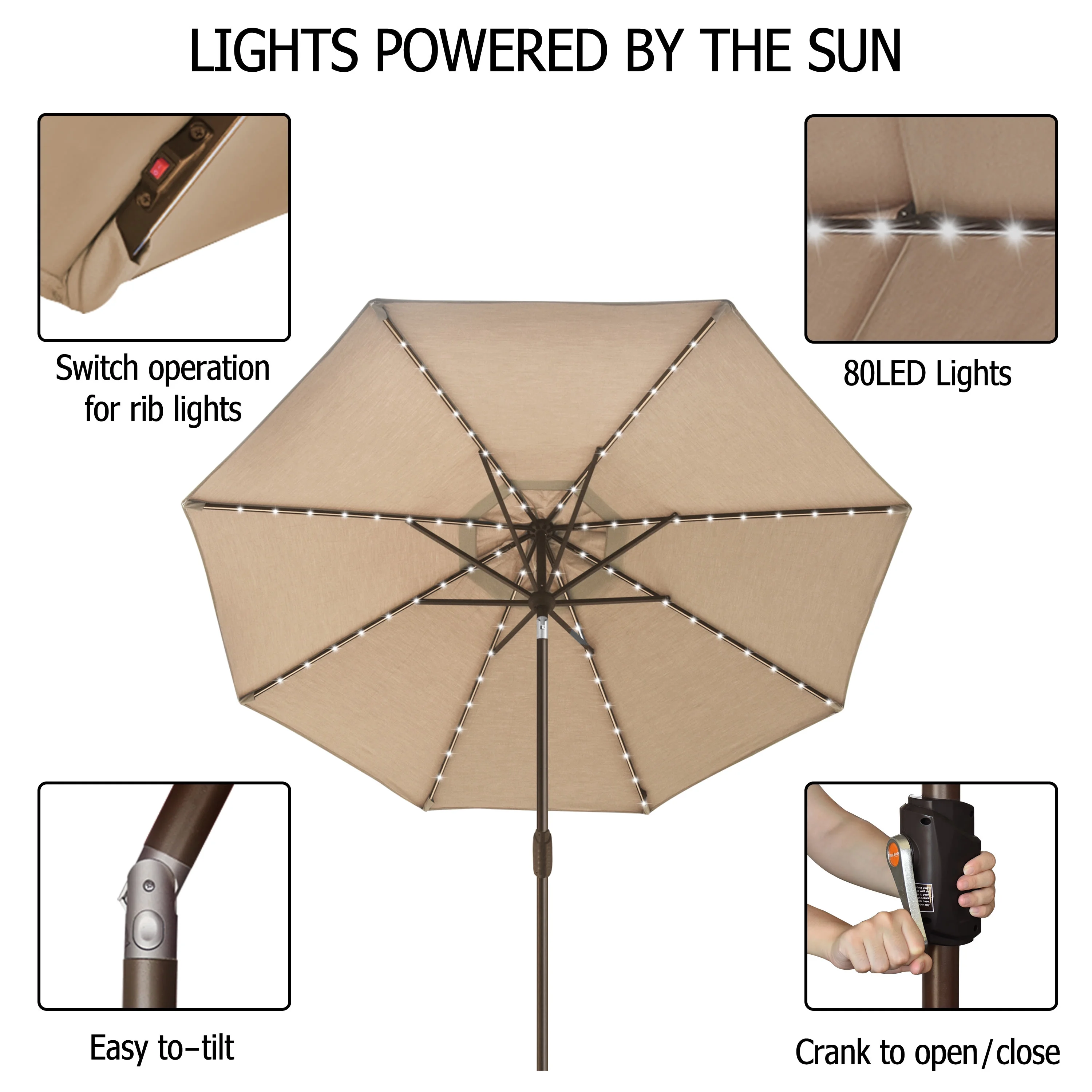 EliteShade Sunbrella Solar Umbrellas 9ft Market Umbrella with 80 LED Lights Patio Umbrellas Outdoor Table Umbrella with Ventilation and 5 Years Non-Fading Top,Ruby - Image 34
