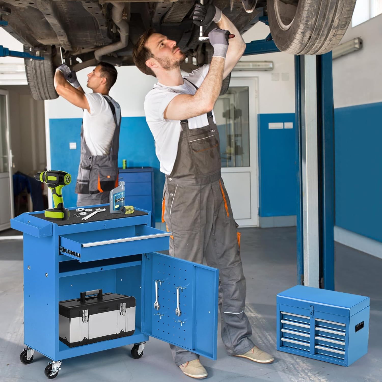 5-Drawer Rolling Tool Chest – 2-in-1 Lockable Tool Box with Wheels, Sliding Drawers & Detachable Top – Garage & Workshop Storage Cabinet, Blue