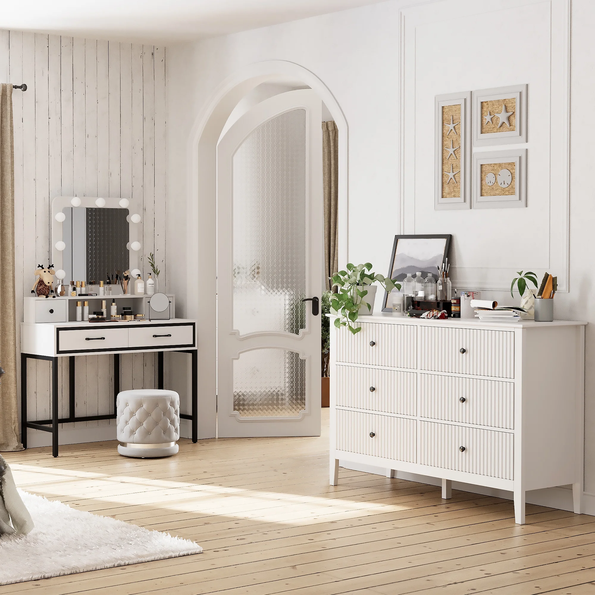 May Color Large White 3 Drawer Dresser Set of 2 with Fluted Panel, Modern Chest of Drawers with Silent Slide Drawers, Wood Accent Nightstand with Storage for Bedroom Living Room, Hallway - Image 114