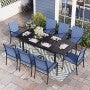 Sophia & William 9 Piece Patio Metal Dining Set Expandable Patio Dining Table and 8 Blue Textilene Chairs
