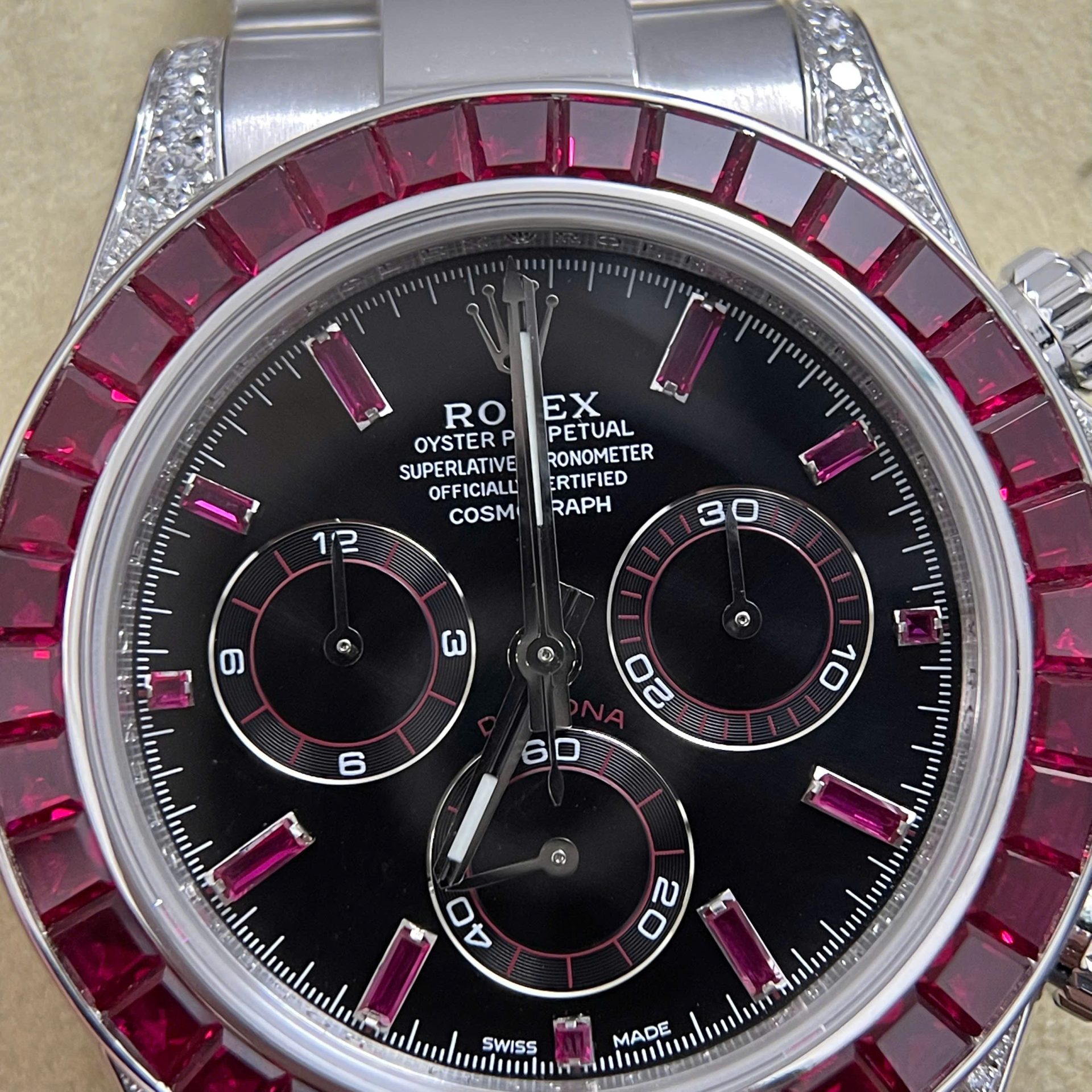 Rolex Daytona 126599TRU Replica Watch 18K Solid Gold + Natural Ruby + Natural Diamonds Custom 40mm - Elite Watch Atelier