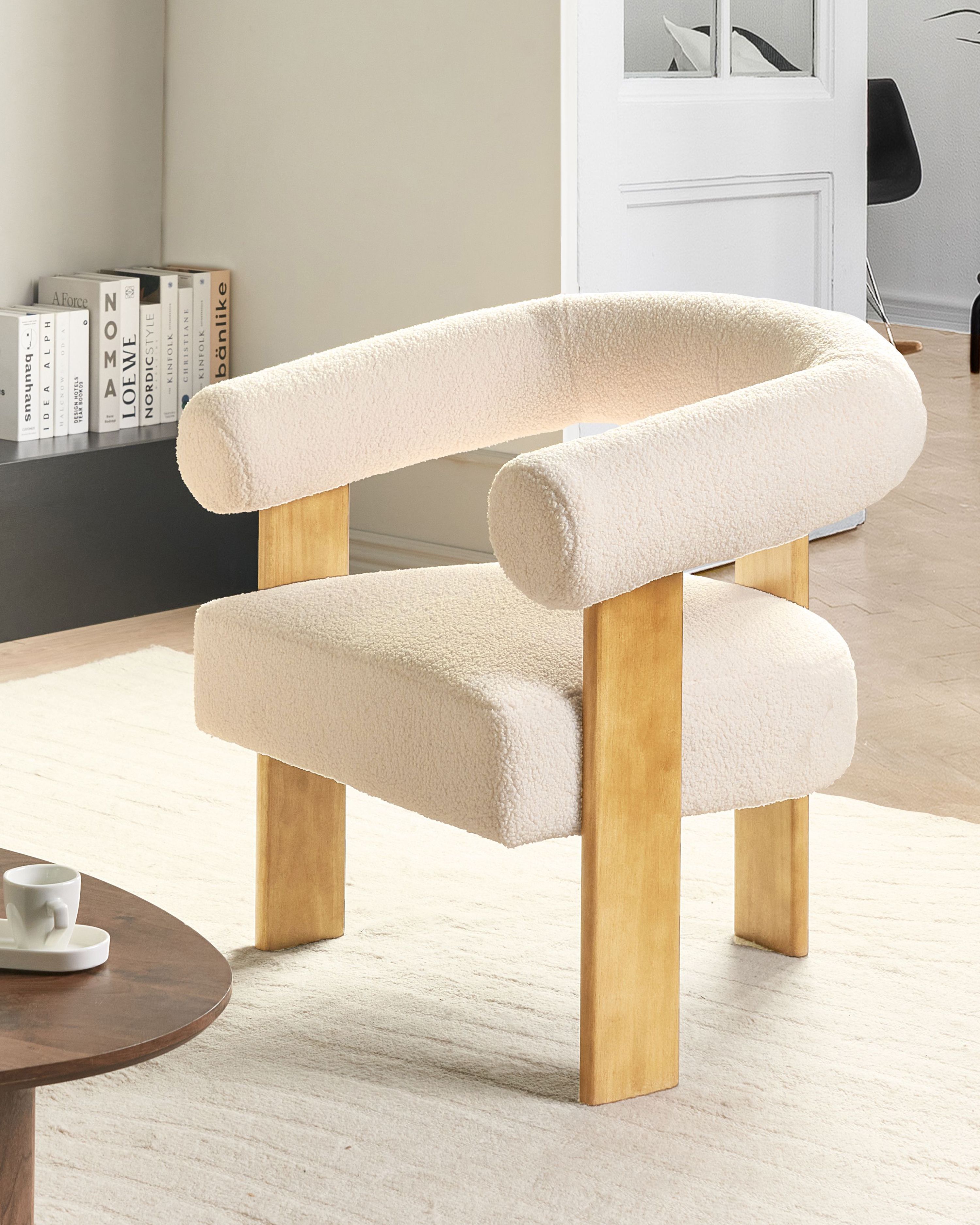Armchair ILBRO Boucle Off-White/ Light Brown