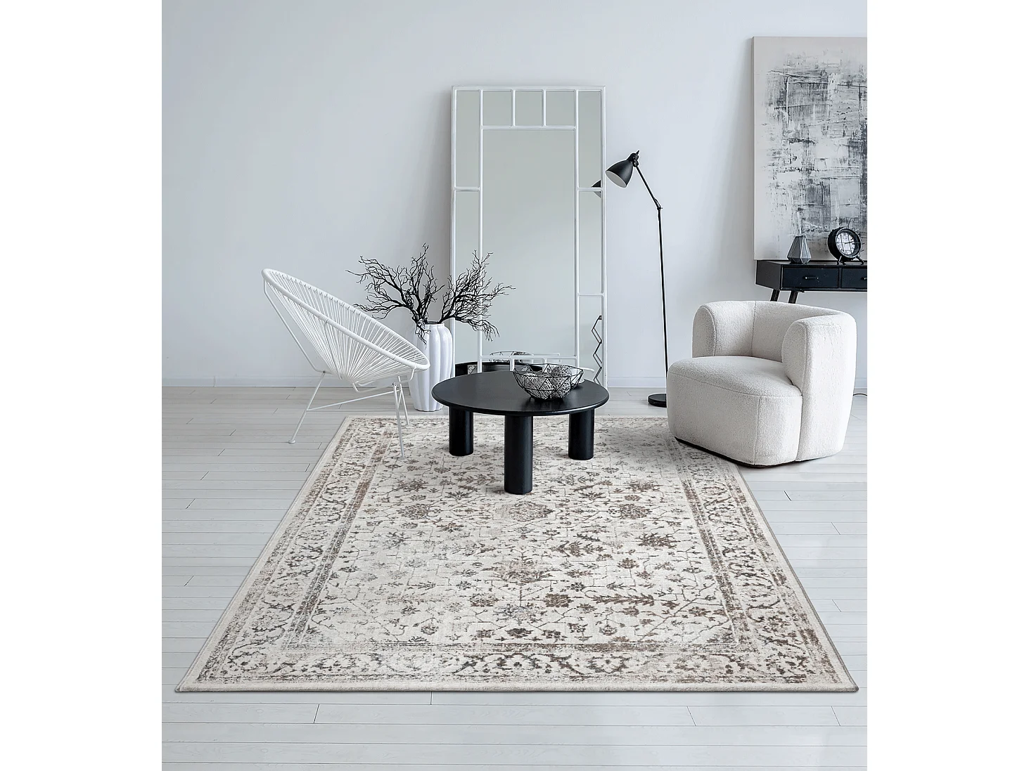 Tapis Mila brillant, classique vintage, Crème, 200 x 290 cm