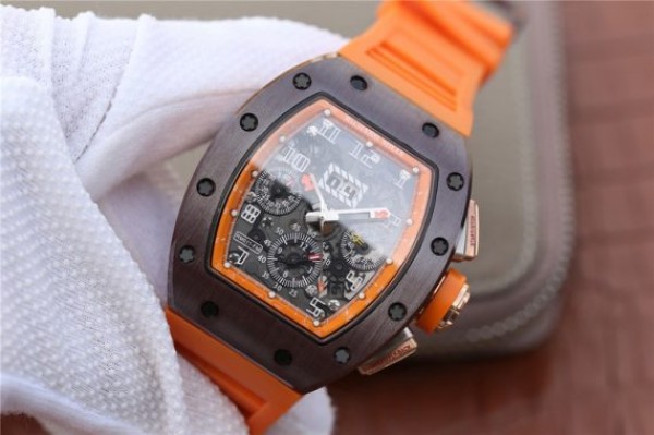 Replica Richard Mille RM011 Felipe Massa RG Chrono Brown Skeleton Dial Orange Rubber Strap A7750 - Elite Watch Atelier