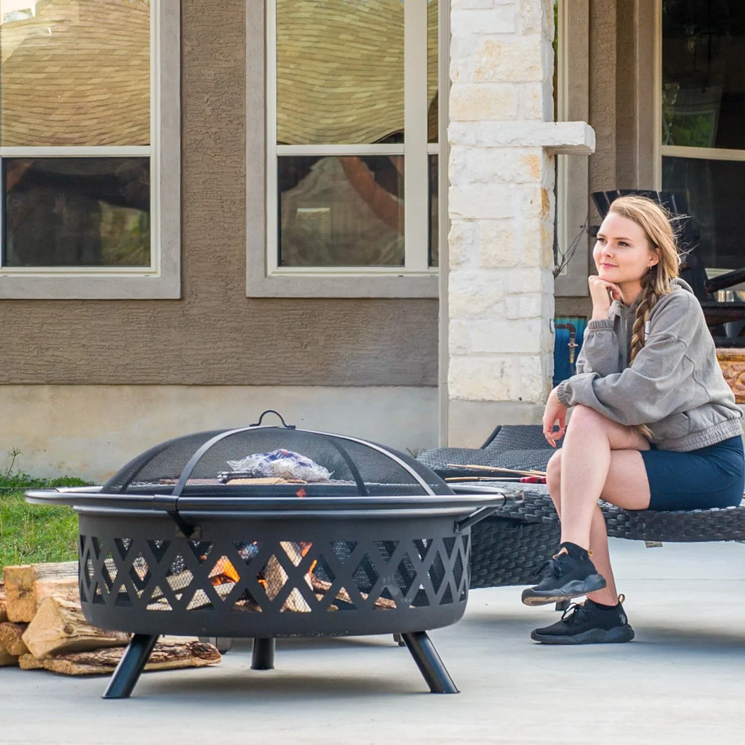 SUNCREAT 42-Inch Wood Burning Patio Fire Pit, Black, 42.1 Inch Diameter x 25.2 Inch High - Image 24 SUNCREAT 42-Inch Wood Burning Patio Fire Pit, Black, 42.1 Inch Diameter x 25.2 Inch High - Image 24