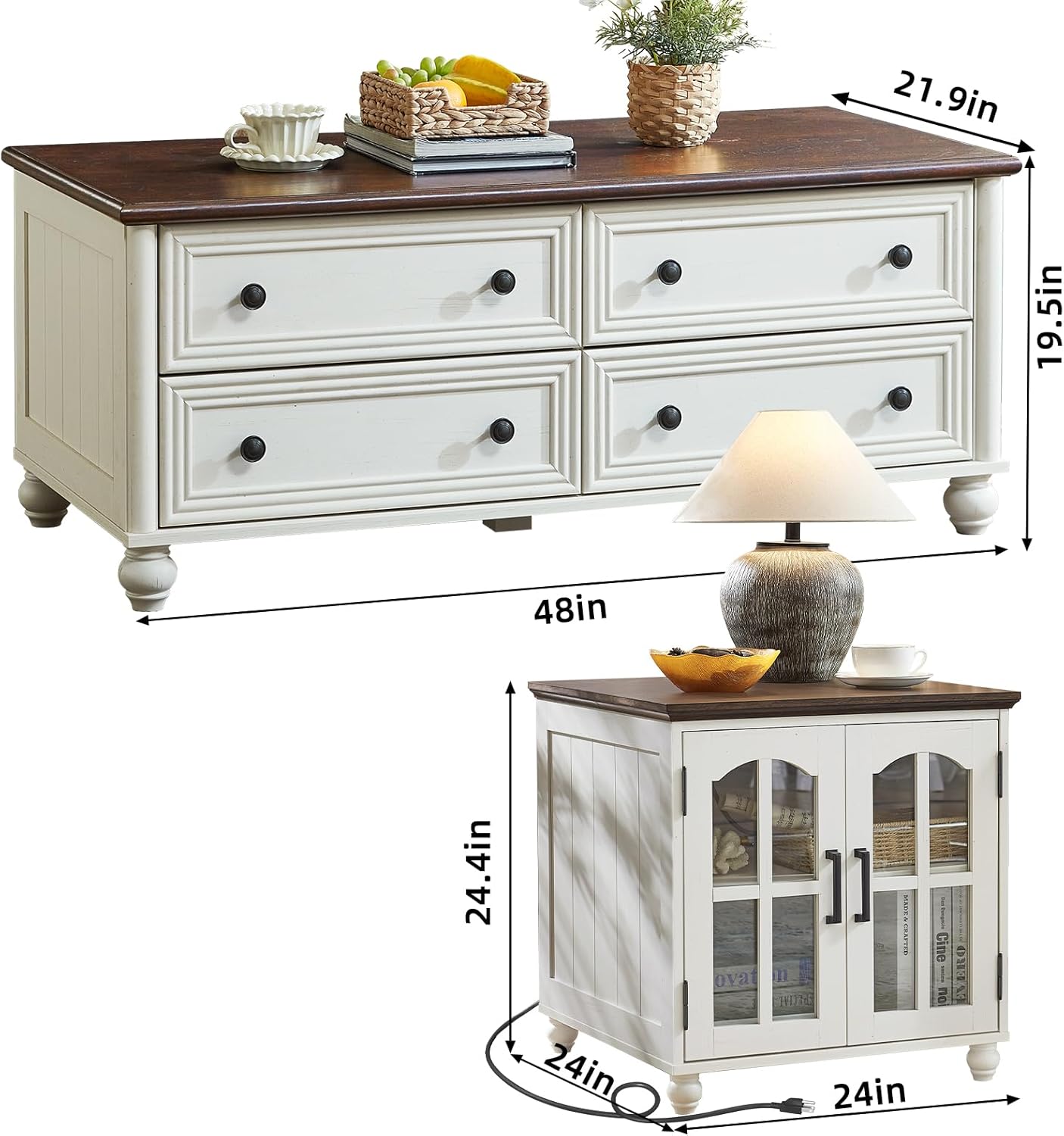 Farmhouse Coffee and end Tables 3-Piece Set,Wood 48