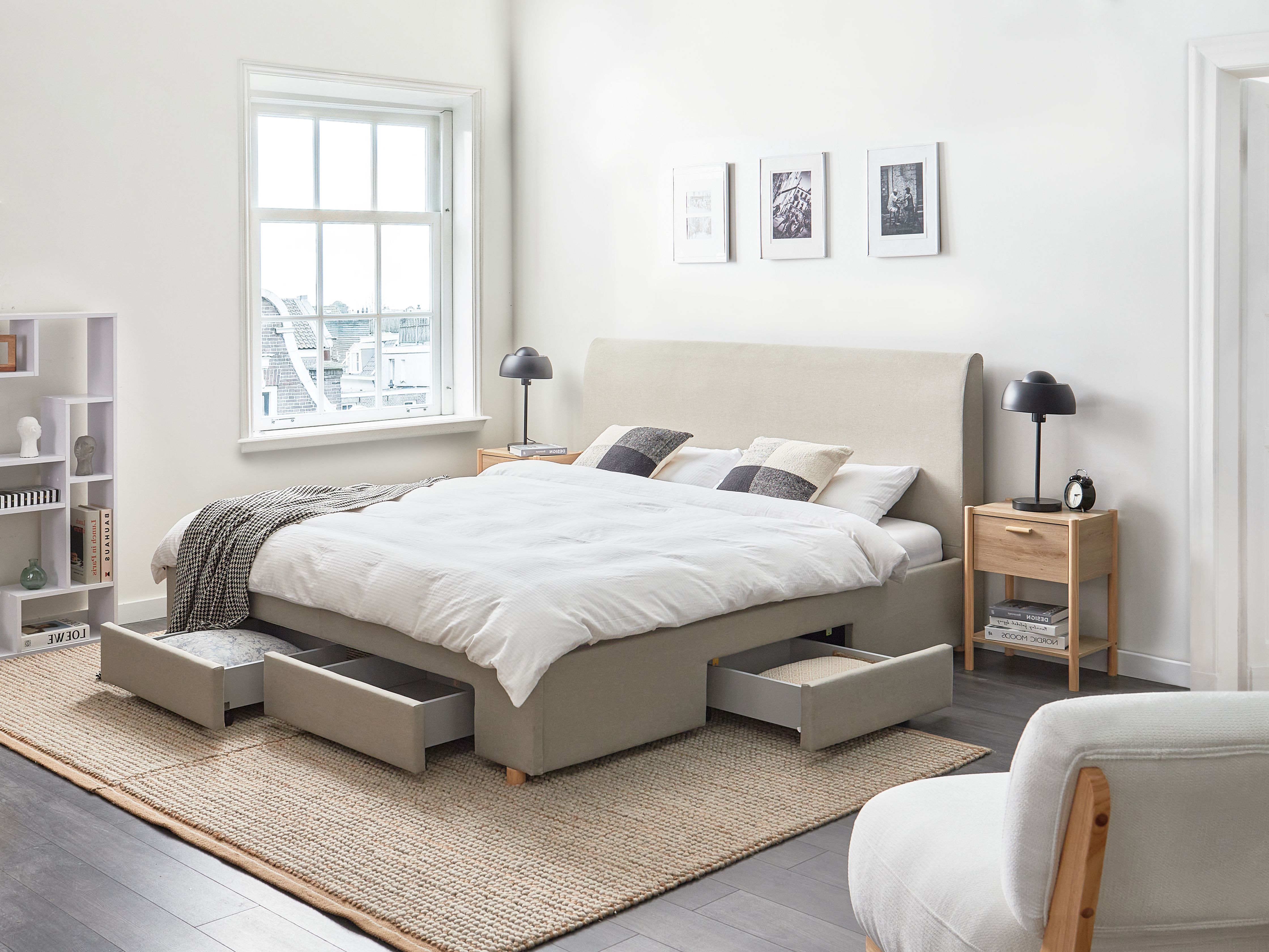 Bed with Storage Drawers Fabric SOUTRIN 180 x 200 cm (EU Super King) Beige
