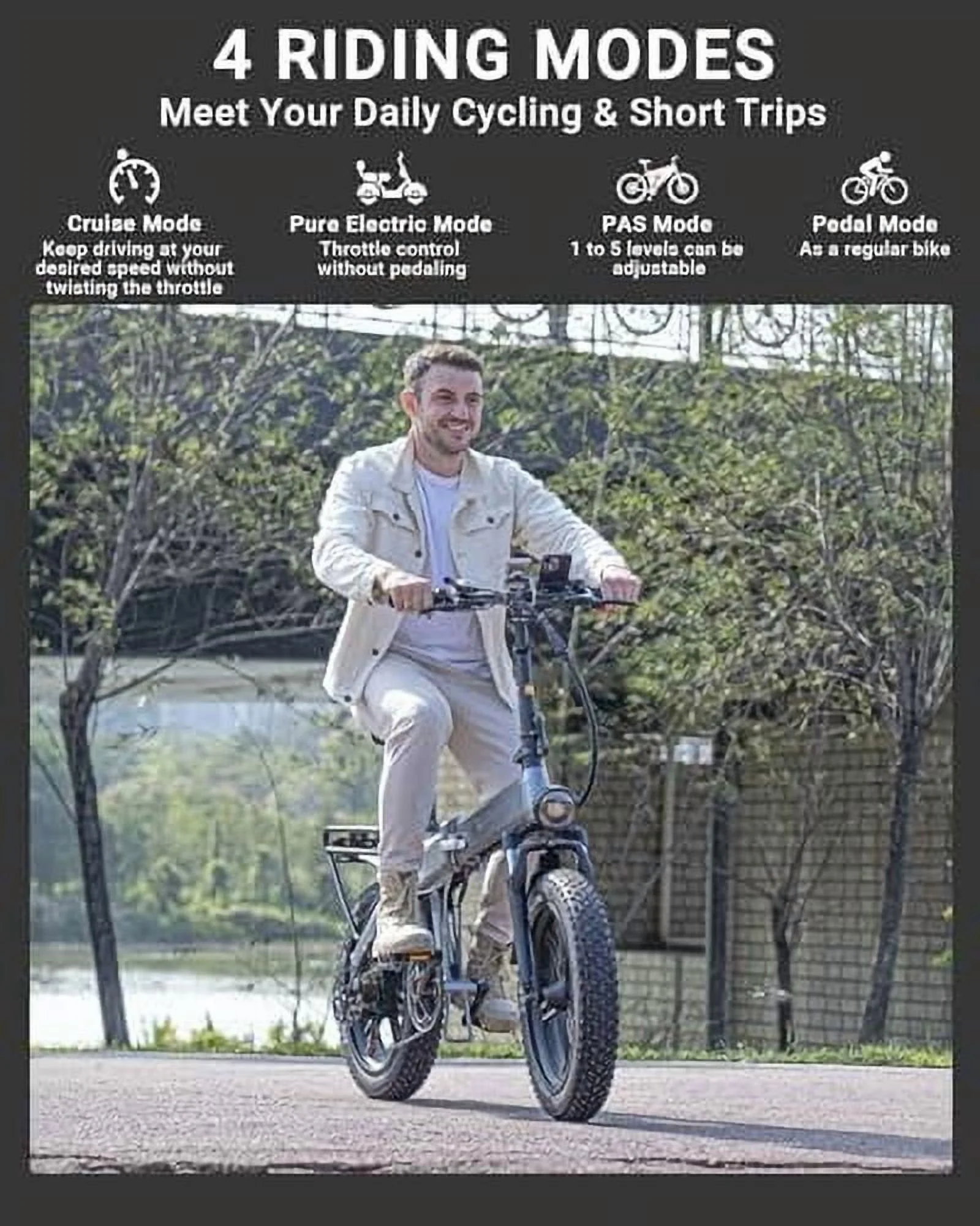 Luckeep X1 Lite Foldable Electric Bike for Adults 1500W Peak Motor,720WH Removable Battery,28MPH 60 Miles Long Range,20"*4" Fat Tire All-Terrain E-bike with Front Suspension,Mountain Electric Bicycle - Image 14