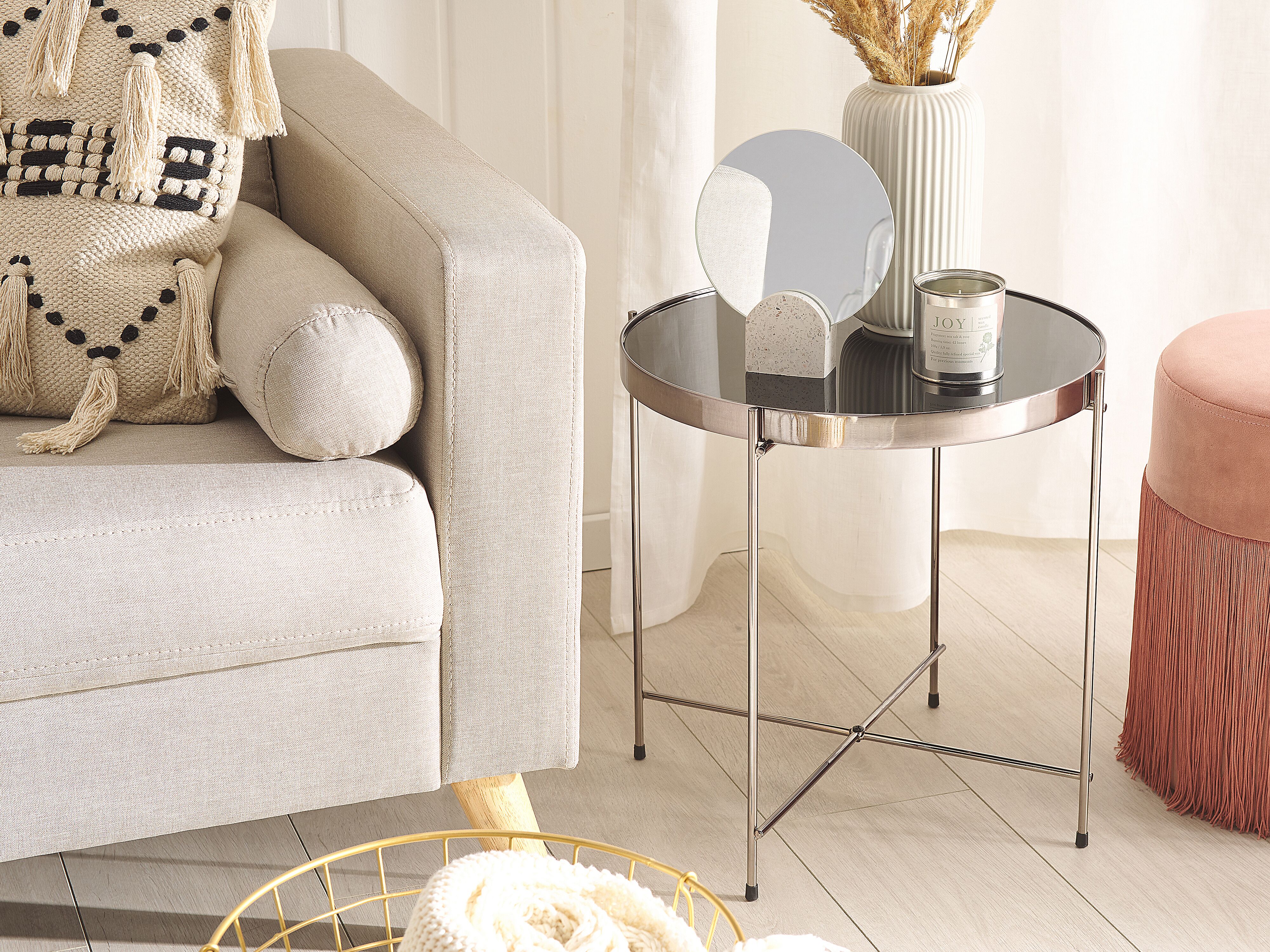 Side Table LUCEA Tempered Glass Silver