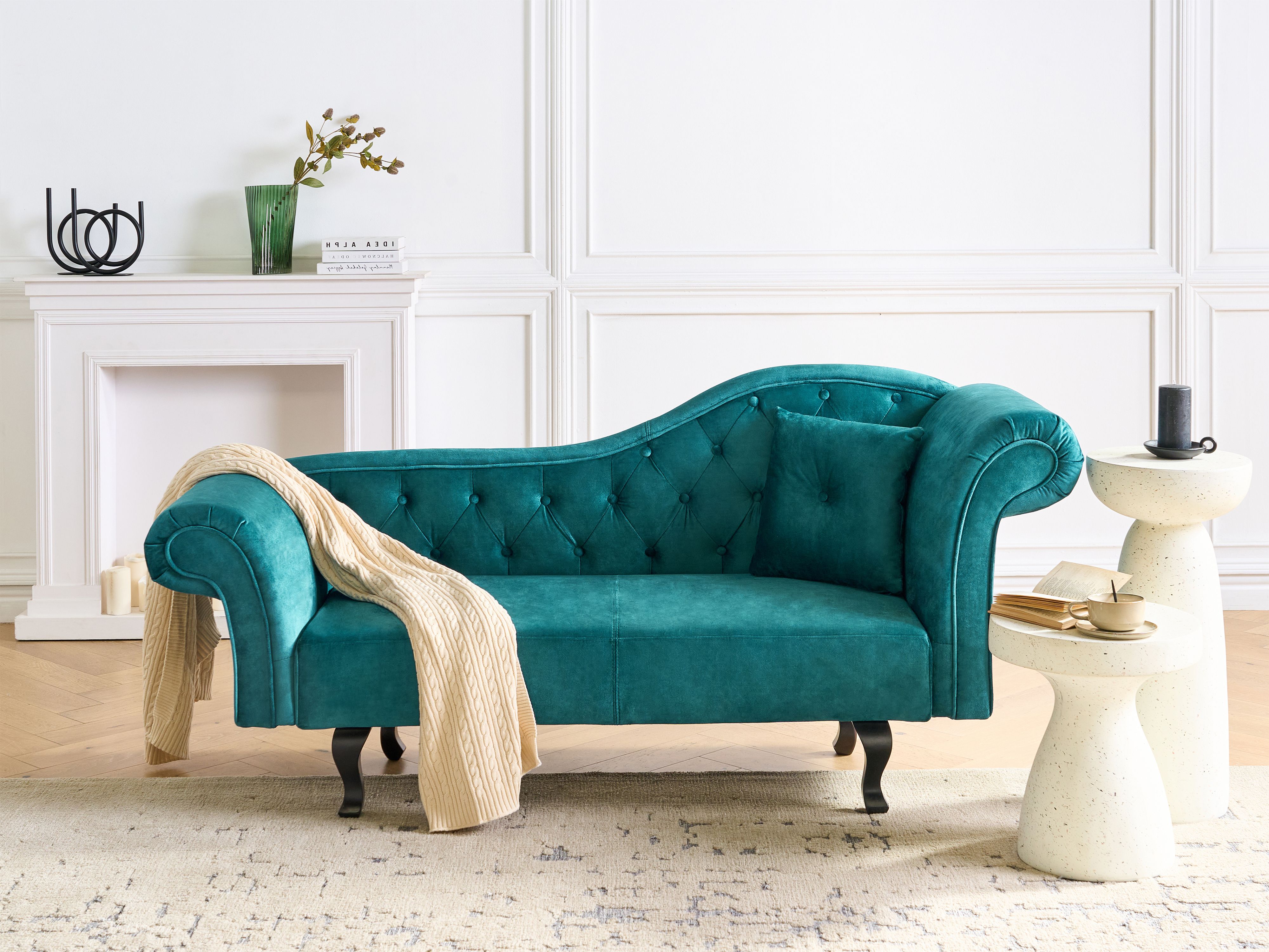 Right-Hand Chaise Lounge LATTES II Velvet Emerald Green with Cushion