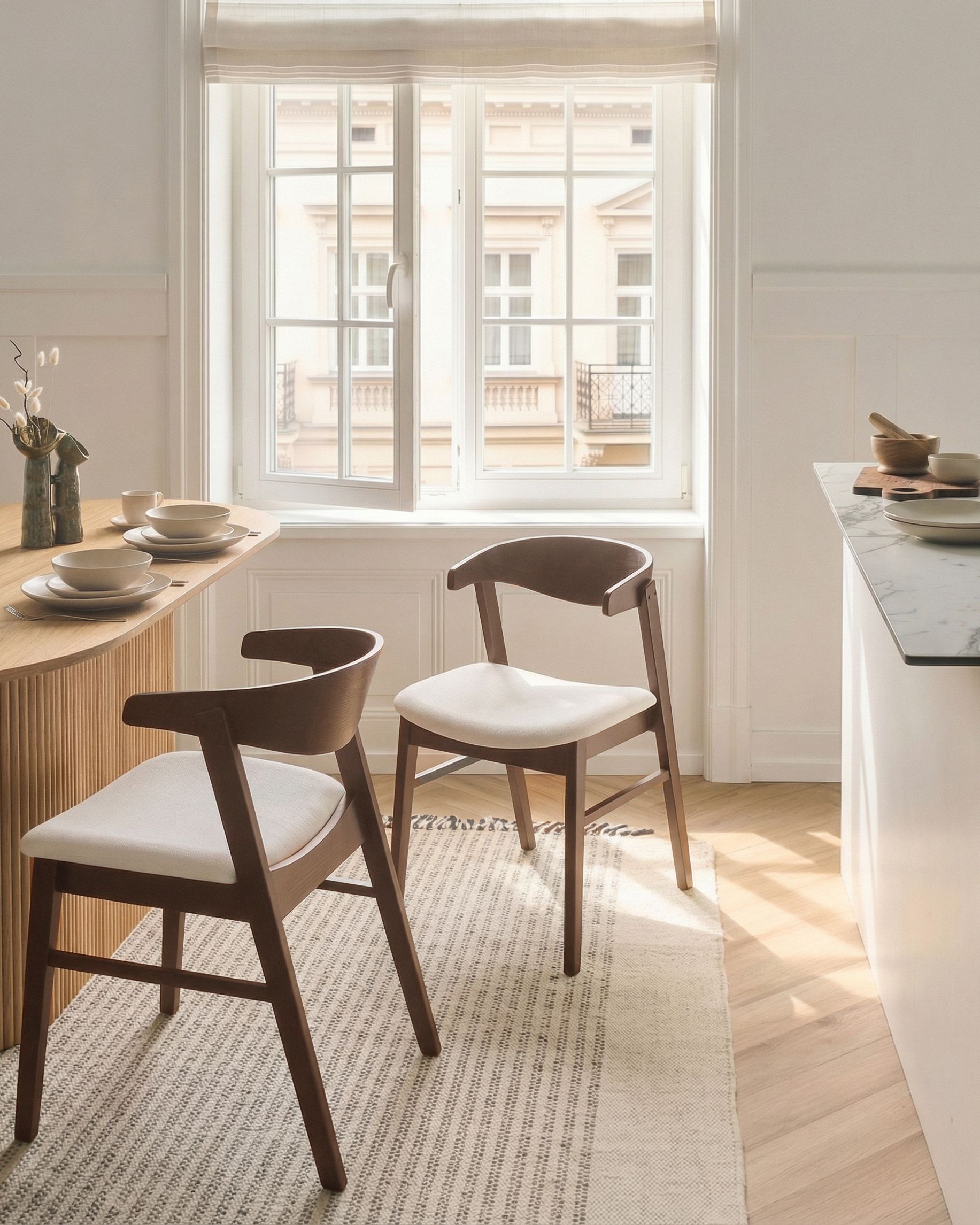 Set of 2 Dining Chairs LILLY Fabric Dark Brown/ Off-White