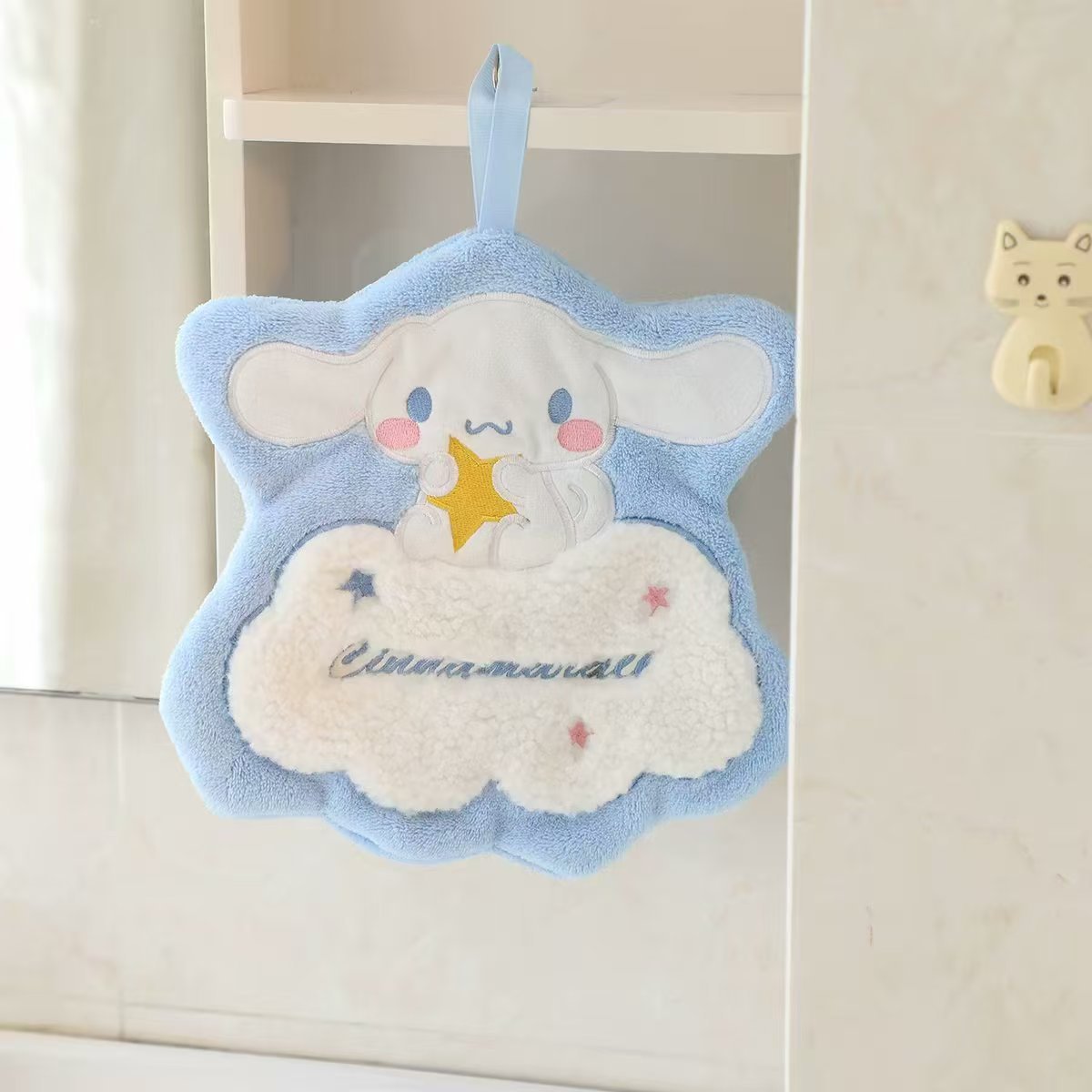 Cute Melody Hanging Kitchen Bathroom Children's Water Absorbent Star/Moon Shape Coral Fleece Cartoon Hand Towel