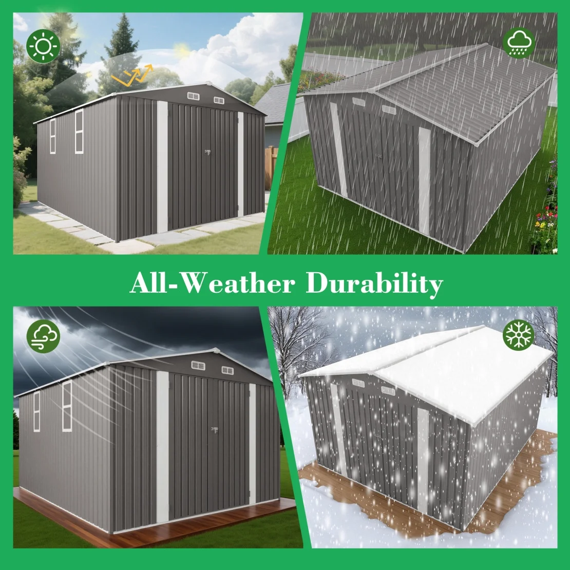 10 x 8 FT Outdoor Storage Shed, Large Metal Storage Shed, Lockable Door and Air Vent, Clear Window Garden Tool Shed for Bicycles, Tools, Lawnmowers, Backyards, Patios, Lawns - Gray - Image 11