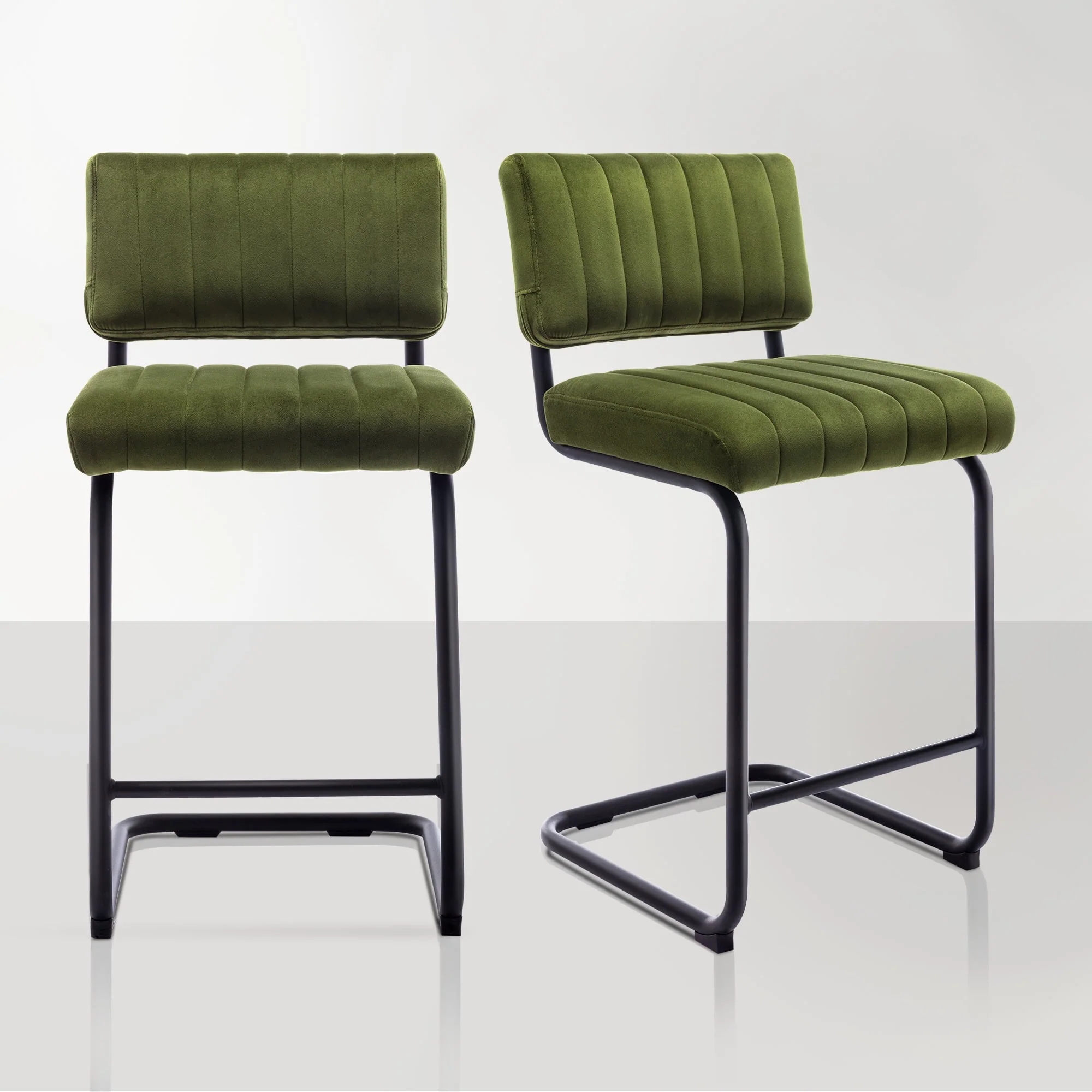 Zesthouse 24" Velvet Counter Stools Set of 2, Modern Counter Height Bar Stools with Back and Black Metal Base, Green - Image 7