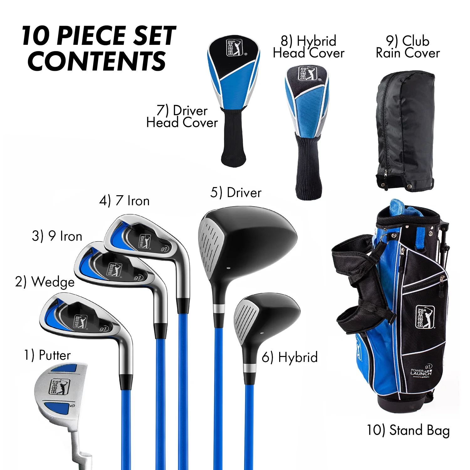 PGA Tour Right-Handed 10 Piece Kids Golf Club Stand Bag Set; Player Height 4'8 - 5'2", Ages 8-12 - Image 11
