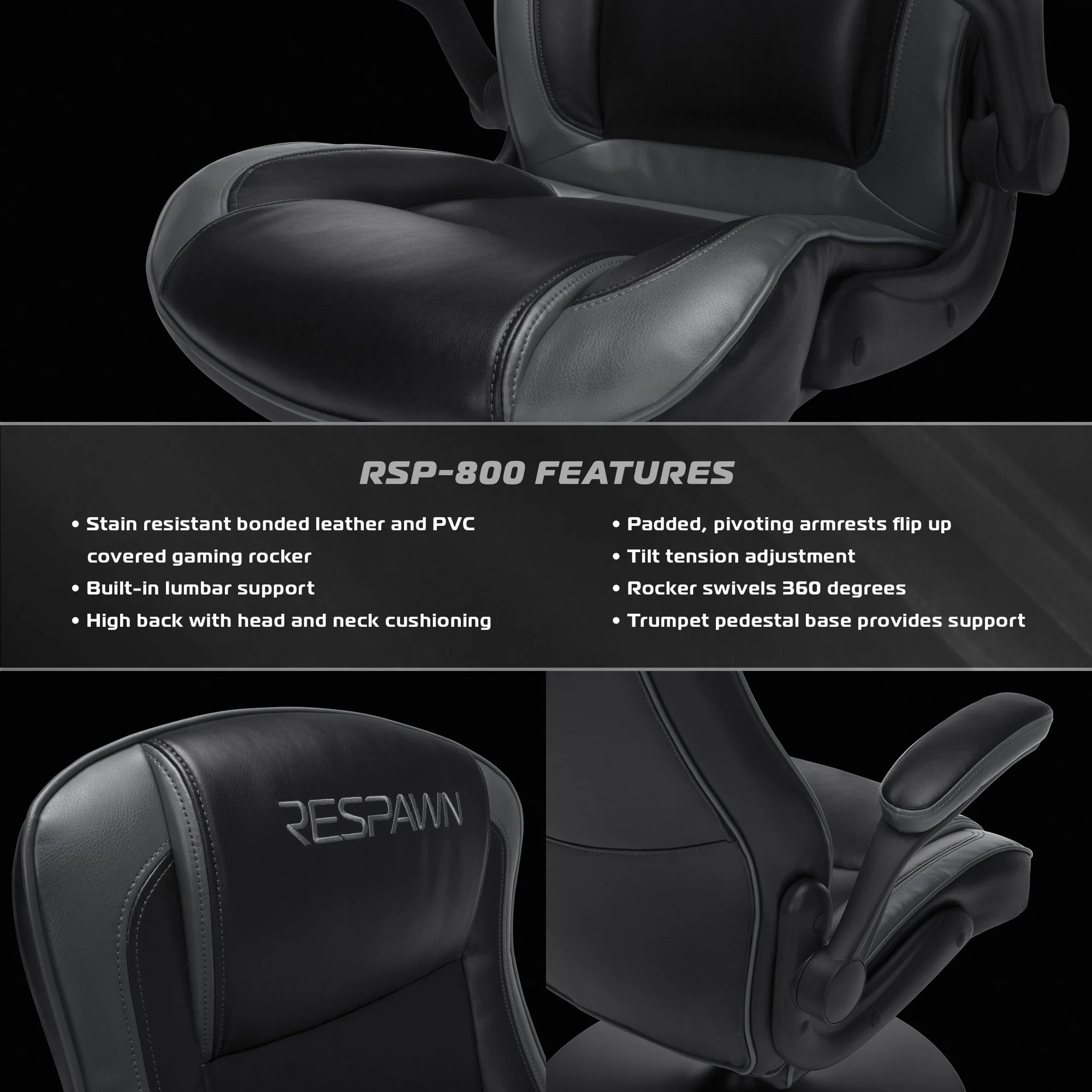 RESPAWN 800 Swivel Rocker Gaming Chair - Ergonomic Floor Gaming Seat with Lumbar Support, Flip Up Armrest, High Back, Pedestal Base, Comfortable No Wheels Console Video Game Rocker Chair - Red - Image 60