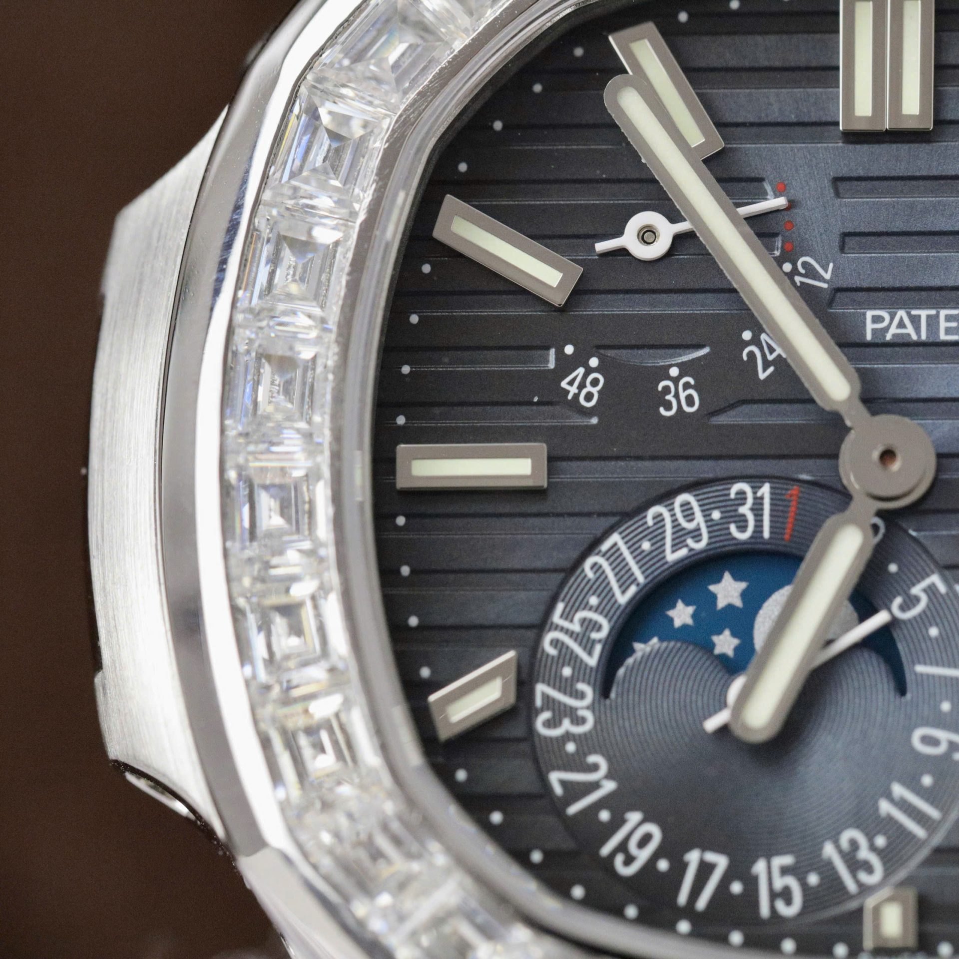 Patek Philippe Nautilus 5724G Refined Dial Copies Watch Custom Diamonds Moissanite Baguette 40mm - Top club