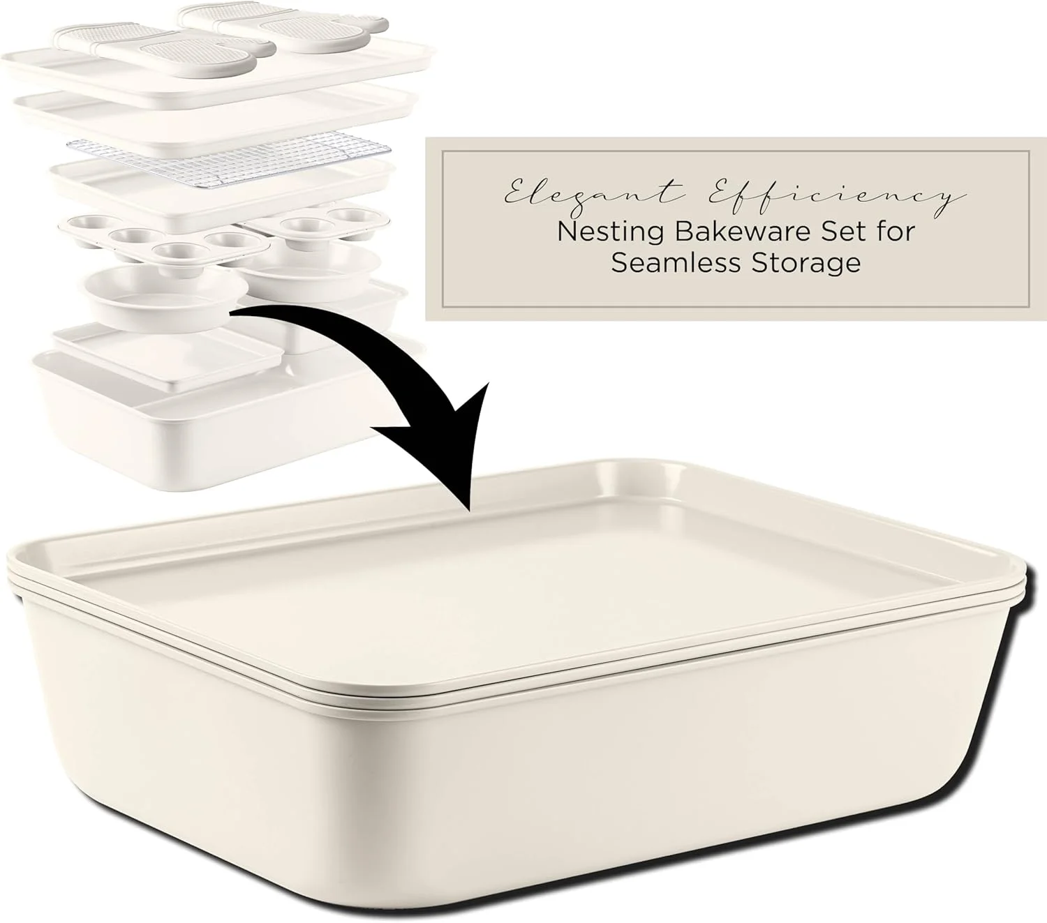Country Kitchen 13-Piece Nonstick Cookware and Bakeware Set - Pots and Pans Collection with Stackable Design, Cream