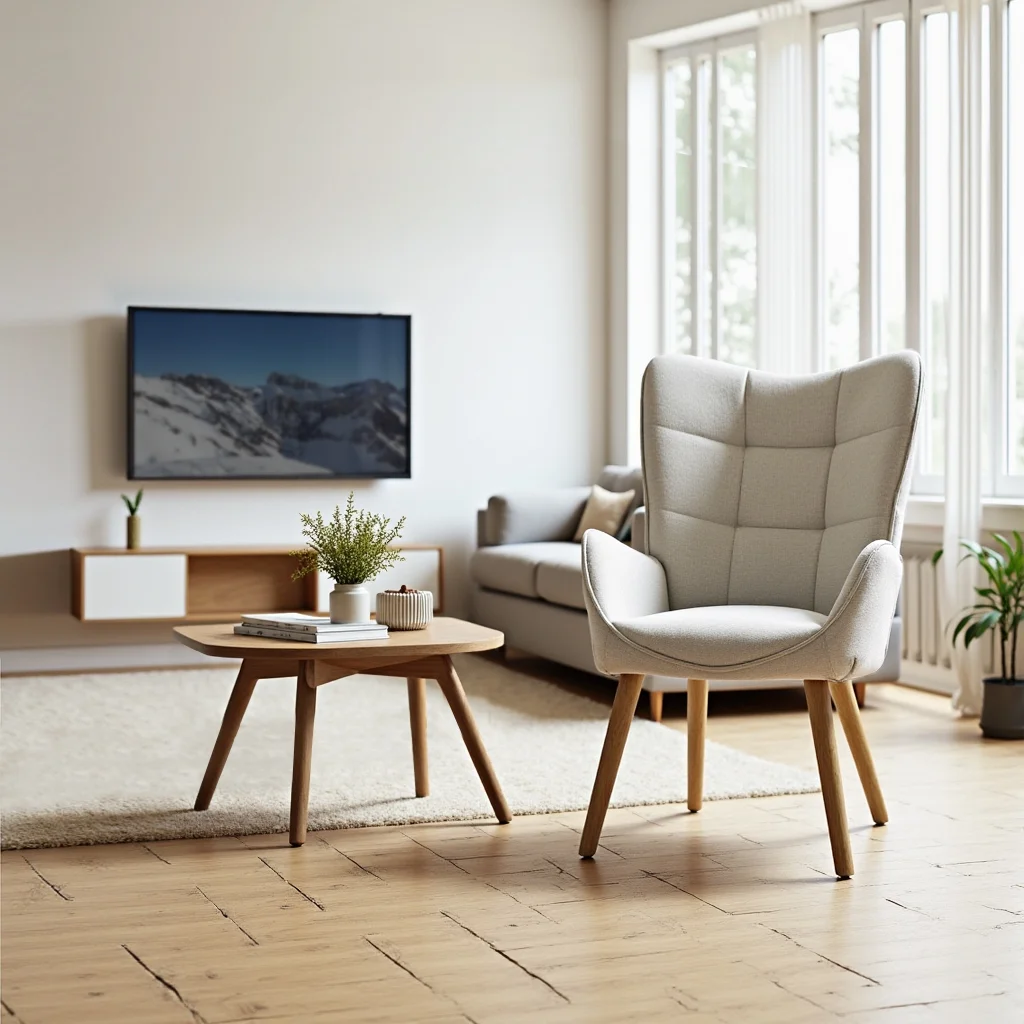 Homy Casa Modern Upholstered Accent Chair, Comfy Fabric Armchair with Wood Legs for Living Room or Bedroom