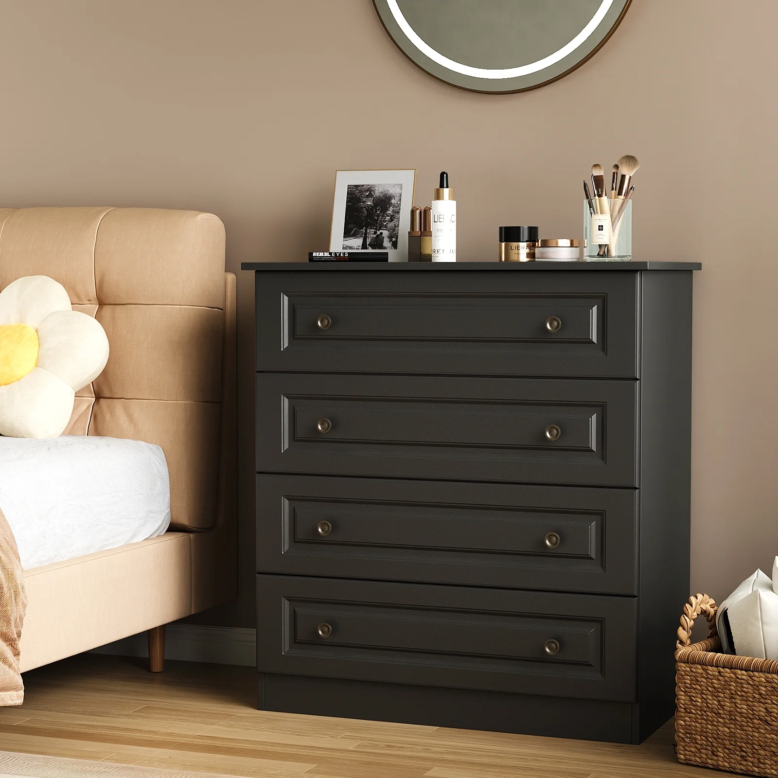 IDEALSOUL Dresser, Black Dresser Tall dresser with Large Storage Space, 4 Drawer Dresser for Bedroom, Hallway, Entryway - Image 5