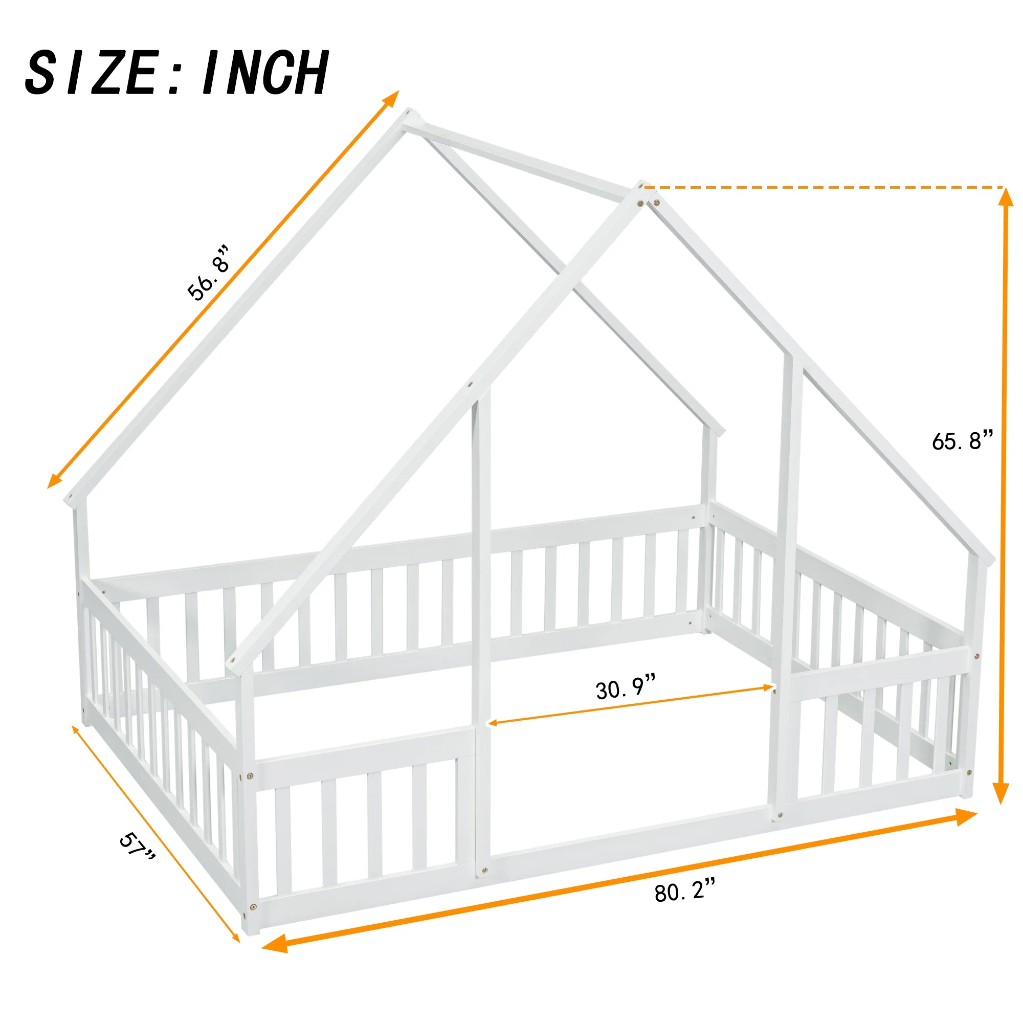 Bellemave Twin Size Floor Bed Frame, Wooden House Bed Twin Size with Fence, Montessori Bed with Guardrails for Bedroom (White) - Image 16