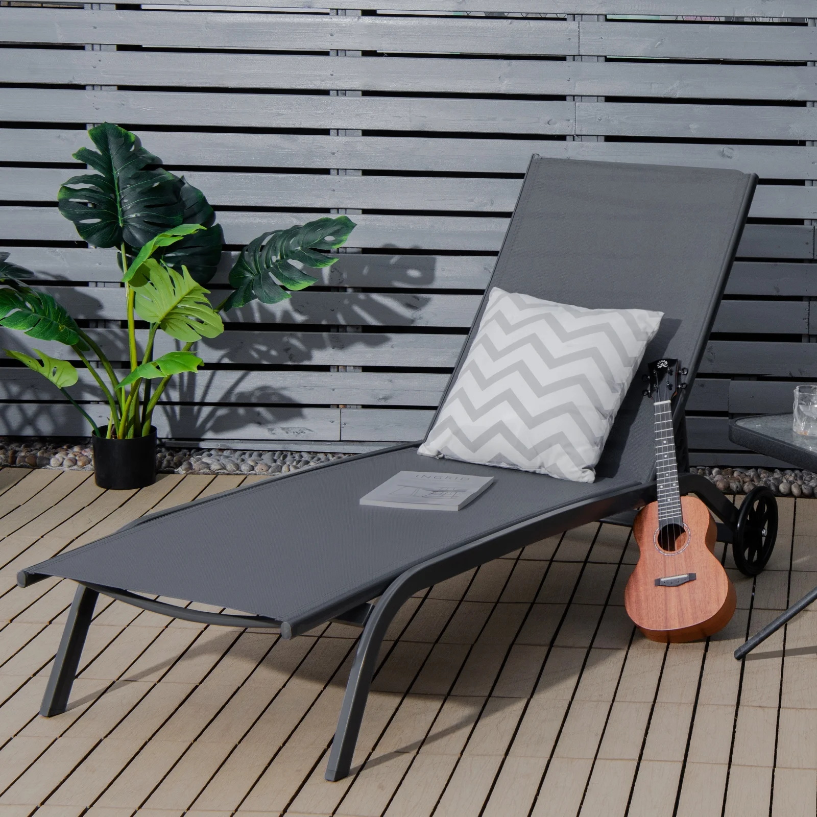 Costway 2PCS Outdoor Adjustable Chaise Lounge Patio 6-Position Recliner Wheels Black - Image 18
