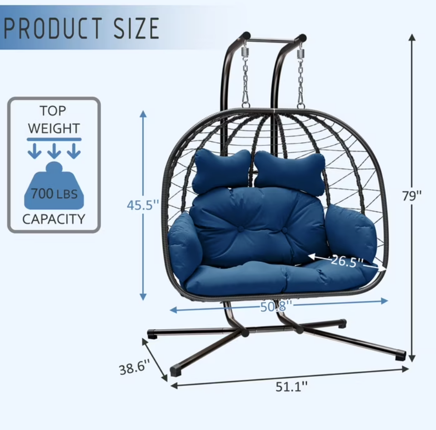Double hanging chair - 700 lbs weight capacity