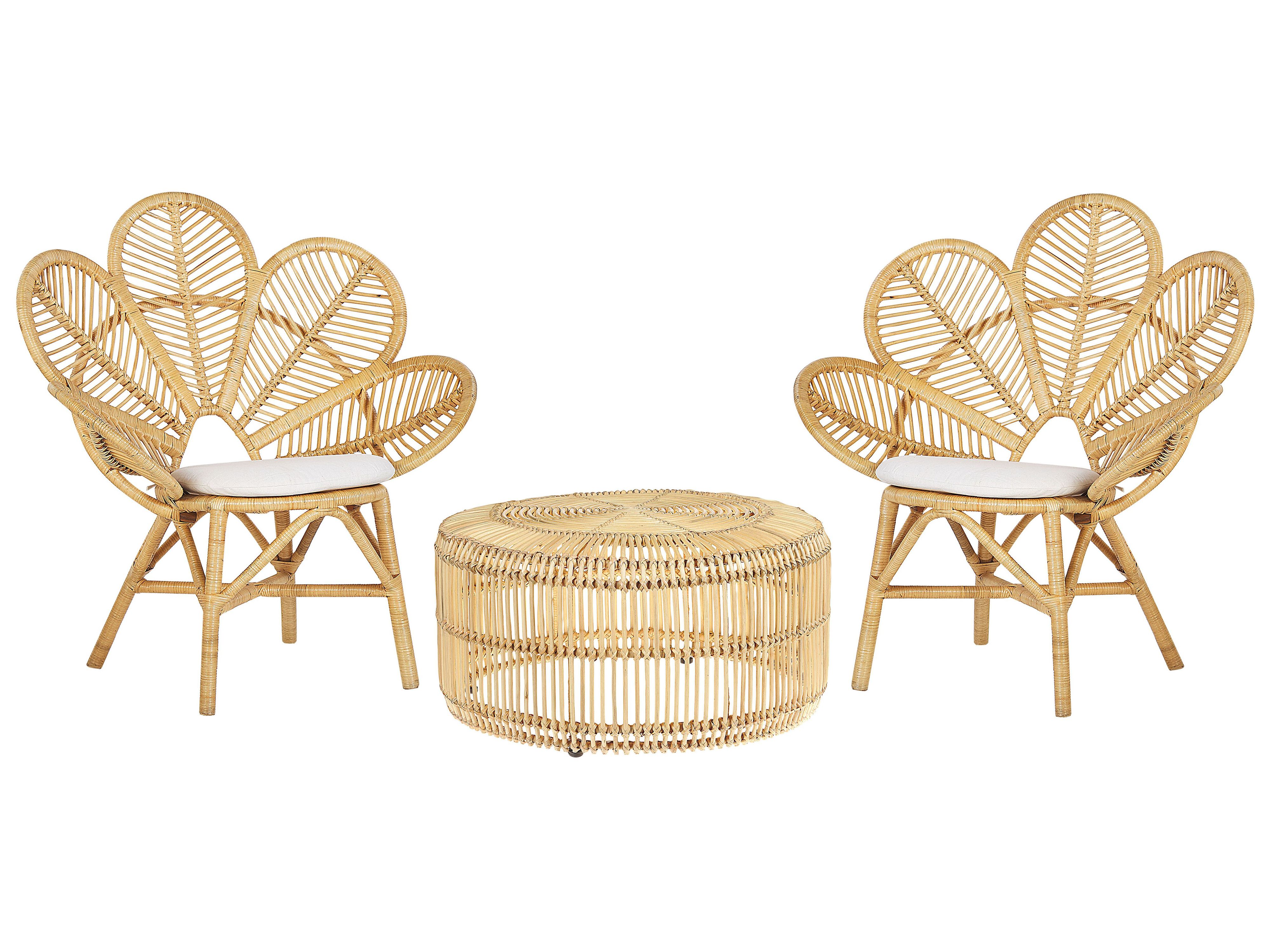 Bistro Set with Cushions FLORENTINE / LIMNI Rattan Beige