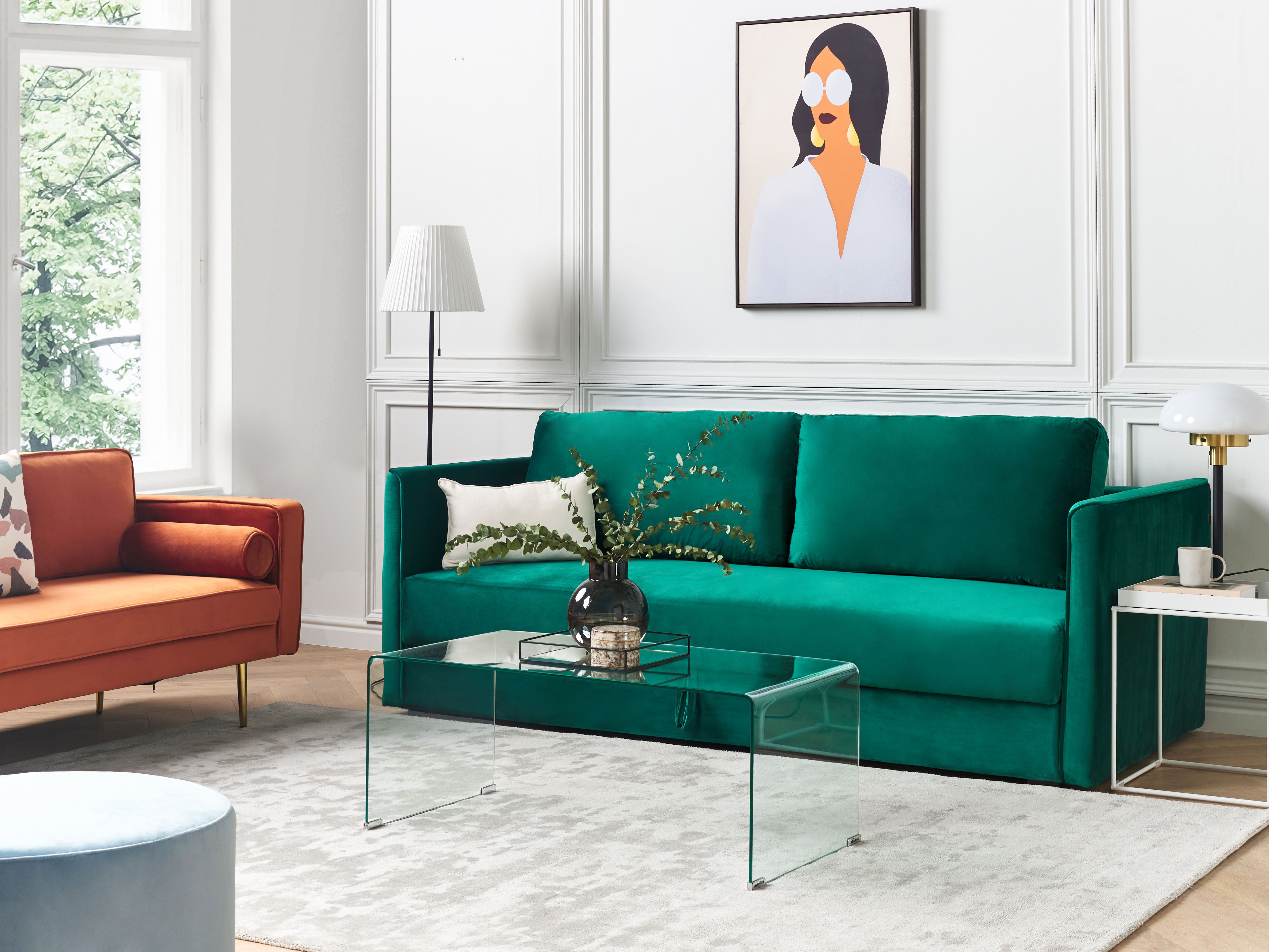 Sofa Bed 3 Seater EKSJO Velvet Emerald Green with Storage