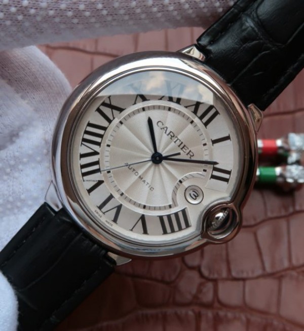 Replica Cartier JF Ballon Bleu 42mm White Textured Dial Black Leather Strap MIYOTA9015 - Elite Watch Atelier