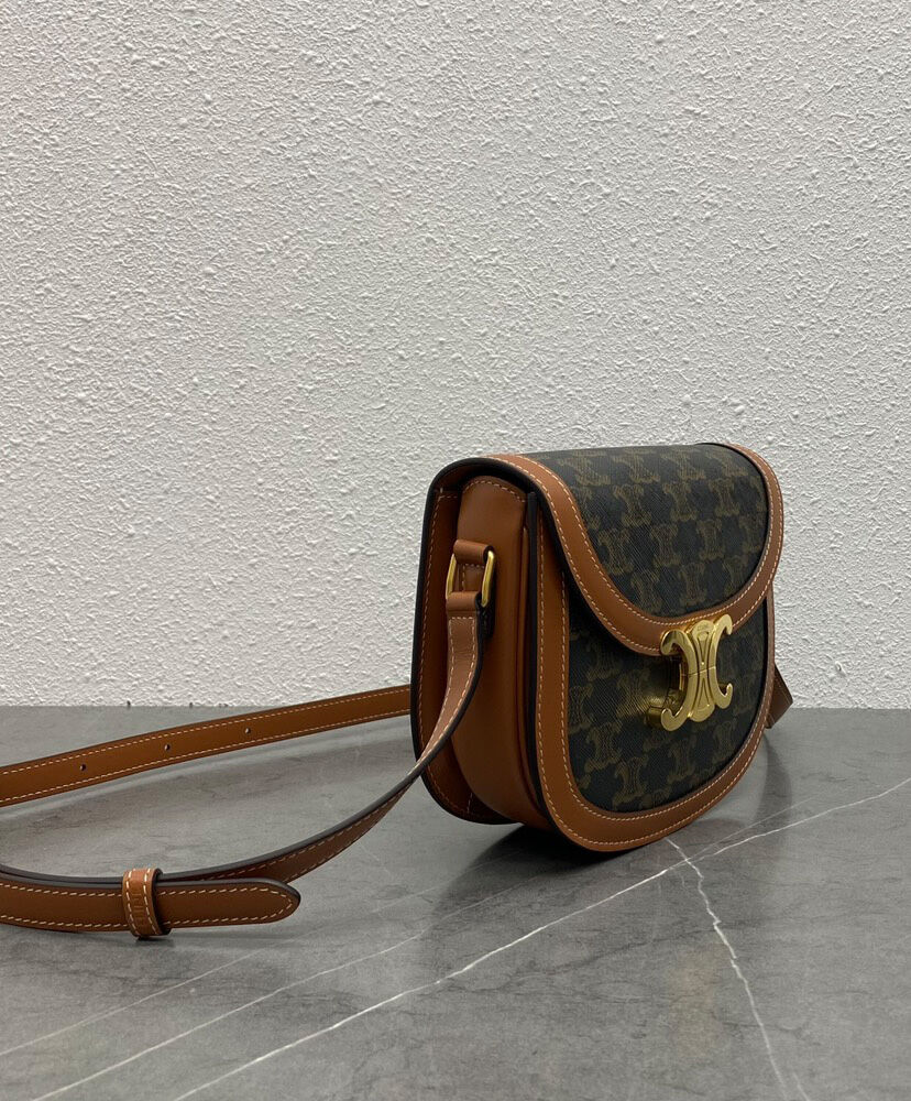 Celine Teen Besace Triomphe In Triomphe Canvas And Calfskin Coffee1:1High-quality replica