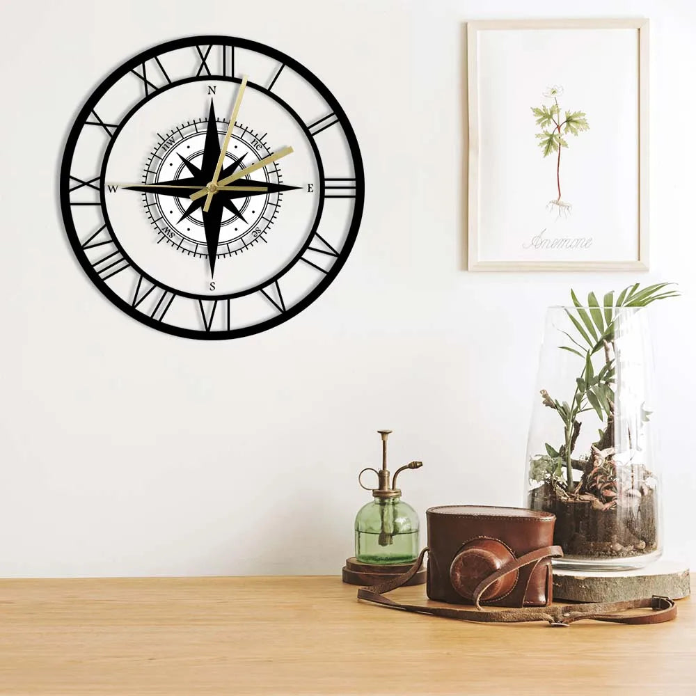 TimeVoyager - Nautisch Kompas Wandklok - Elegante Stille Wandklok