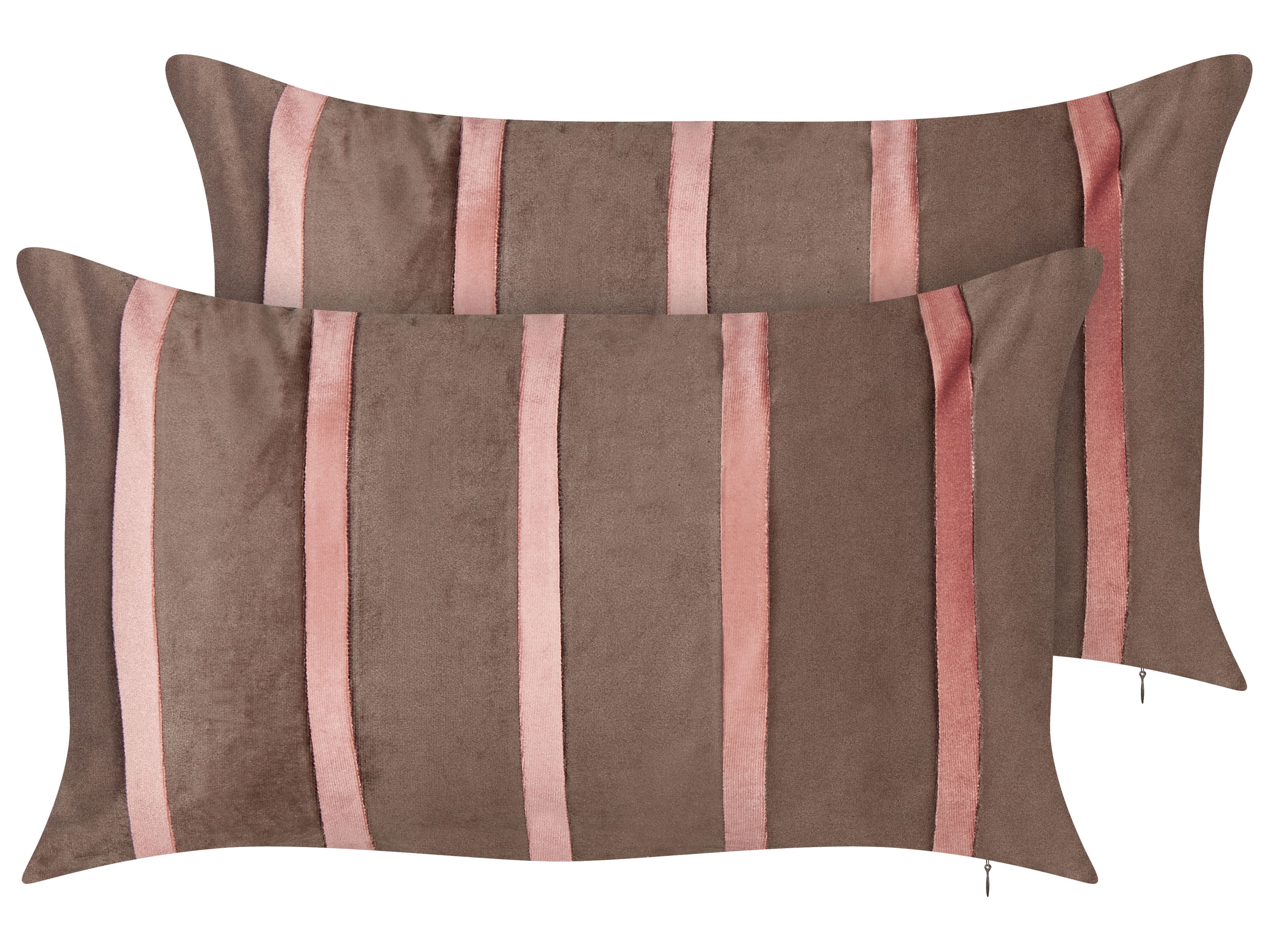 Set of 2 Decorative Cushions CRODYLINE Velvet 35 x 60 cm Brown Striped